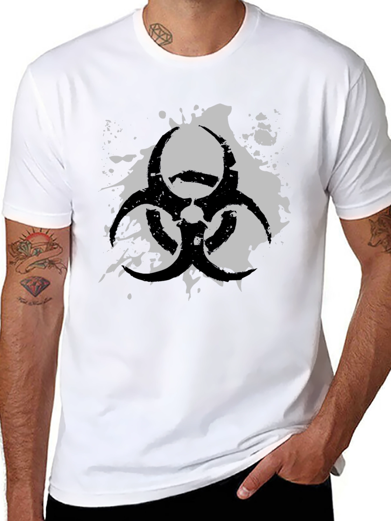Biohazard Symbol Graphic T-Shirt - Grunge Style