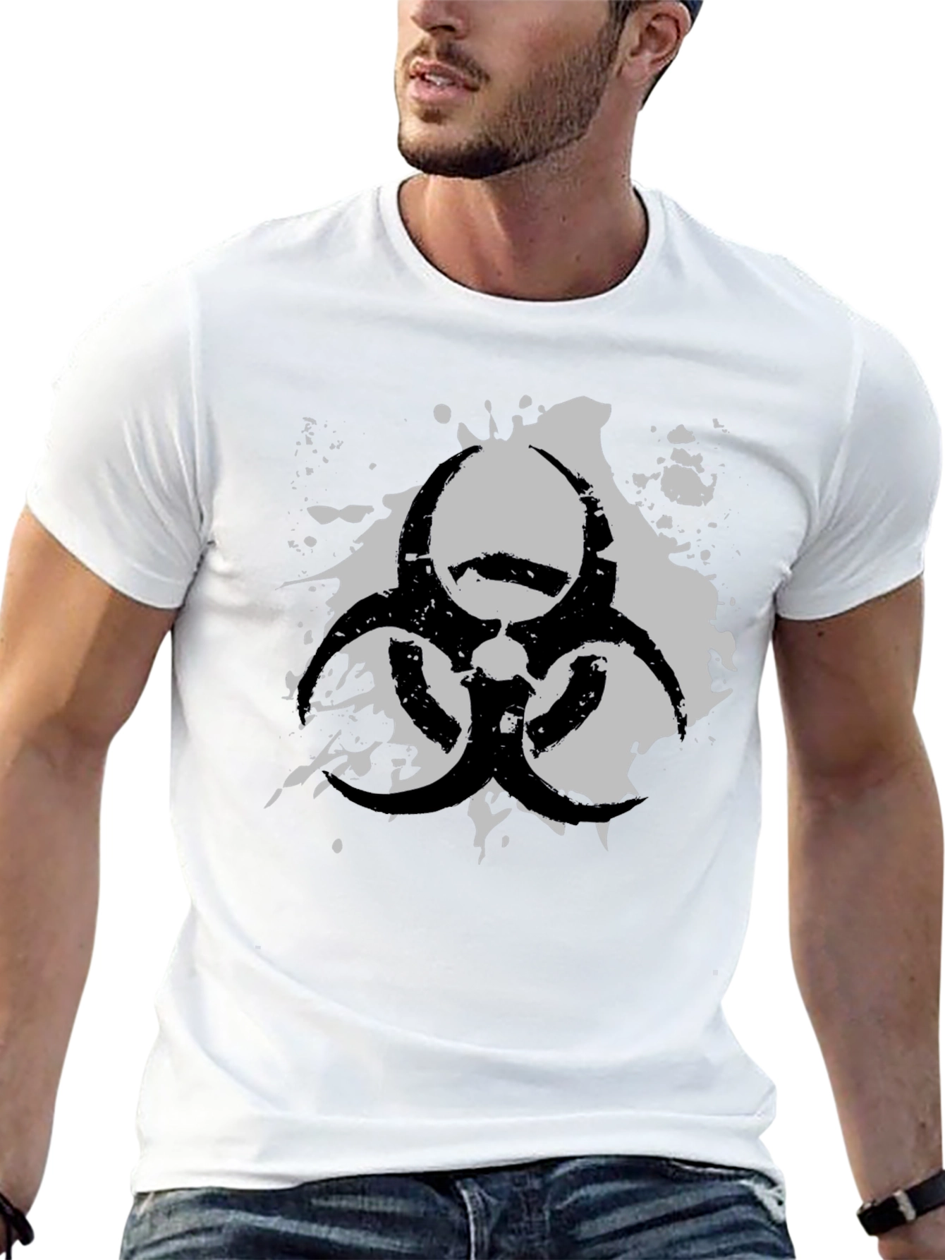 Biohazard Symbol Graphic T-Shirt - Grunge Style