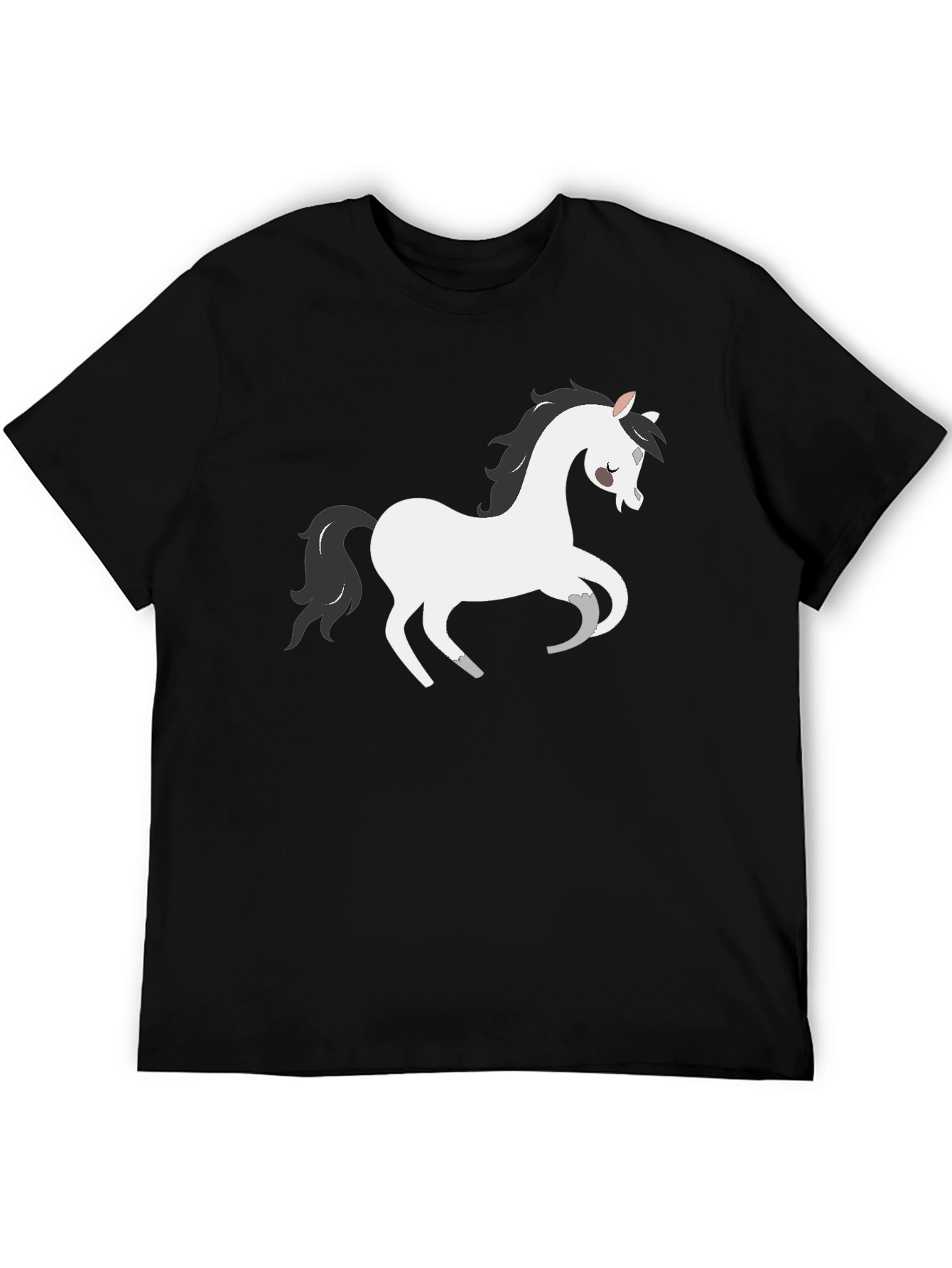 Black T-Shirt with White Cartoon Horse