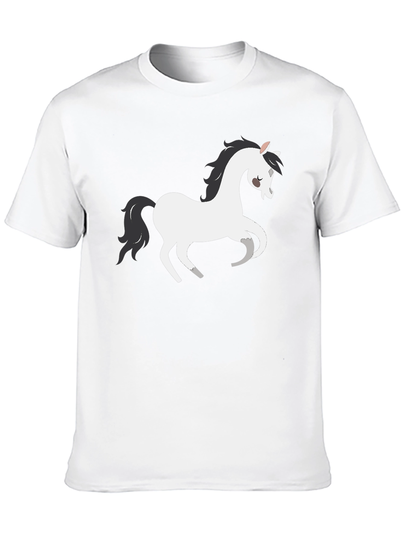Black T-Shirt with White Cartoon Horse