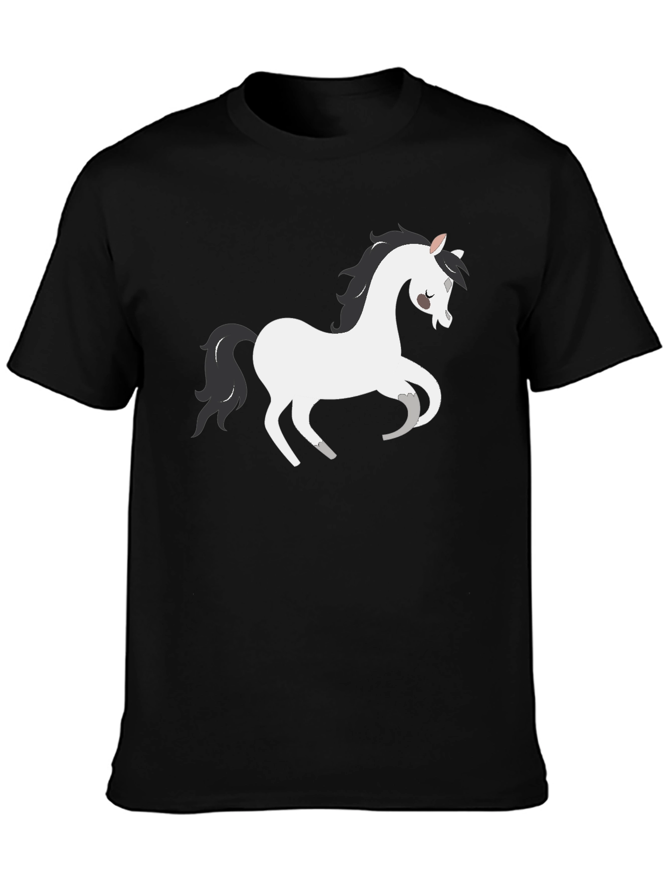 Black T-Shirt with White Cartoon Horse