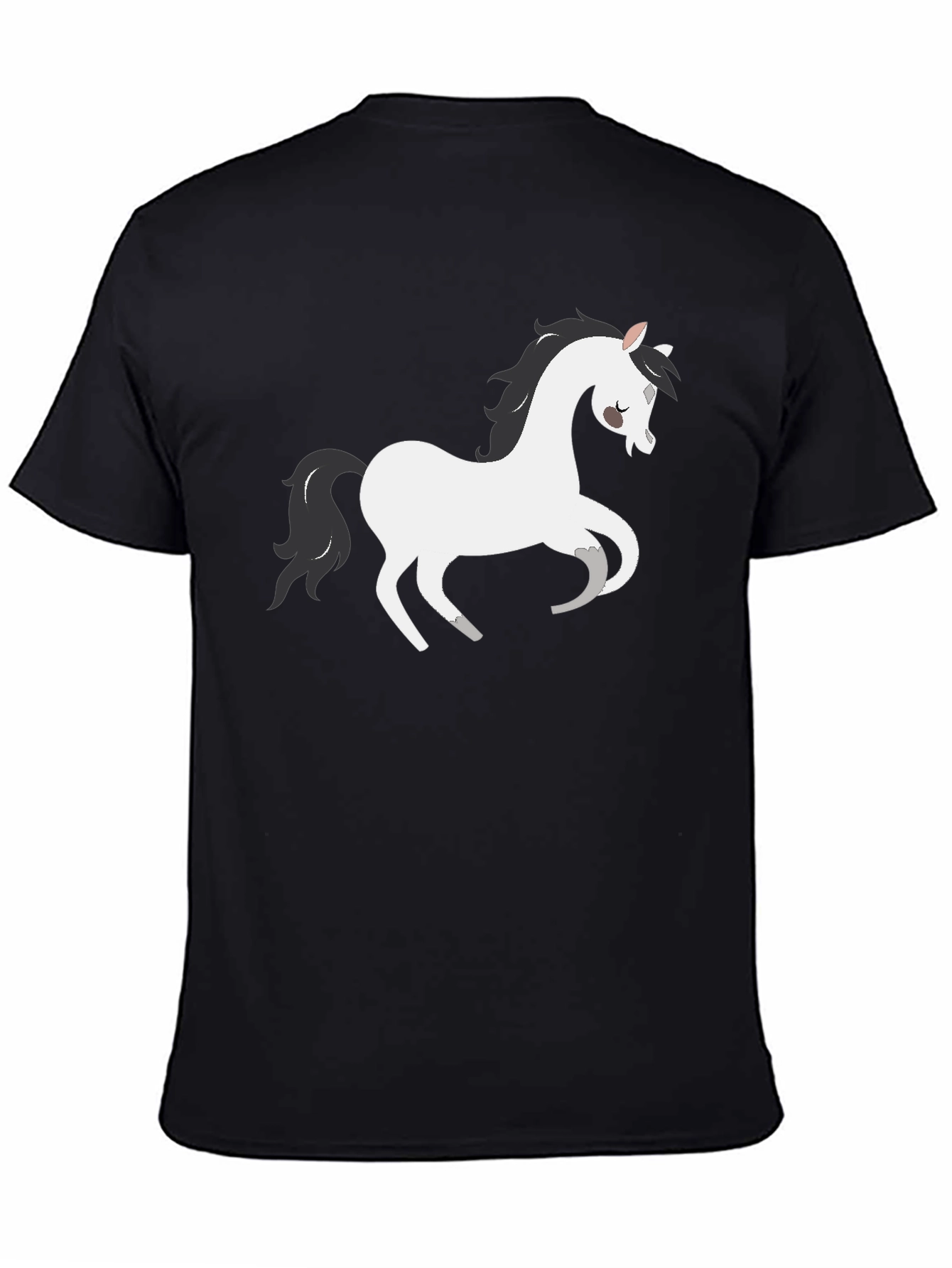 Black T-Shirt with White Cartoon Horse