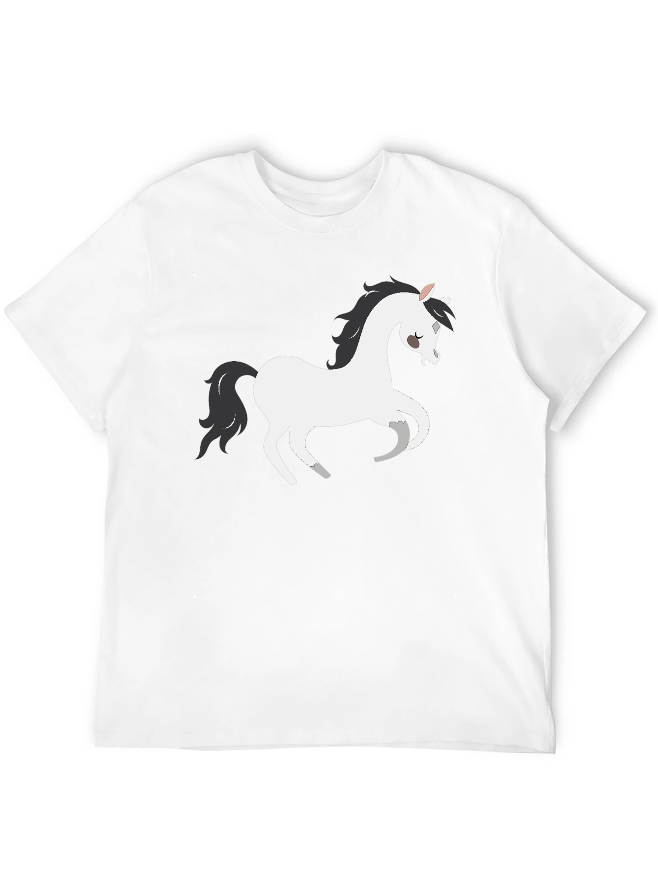 Black T-Shirt with White Cartoon Horse