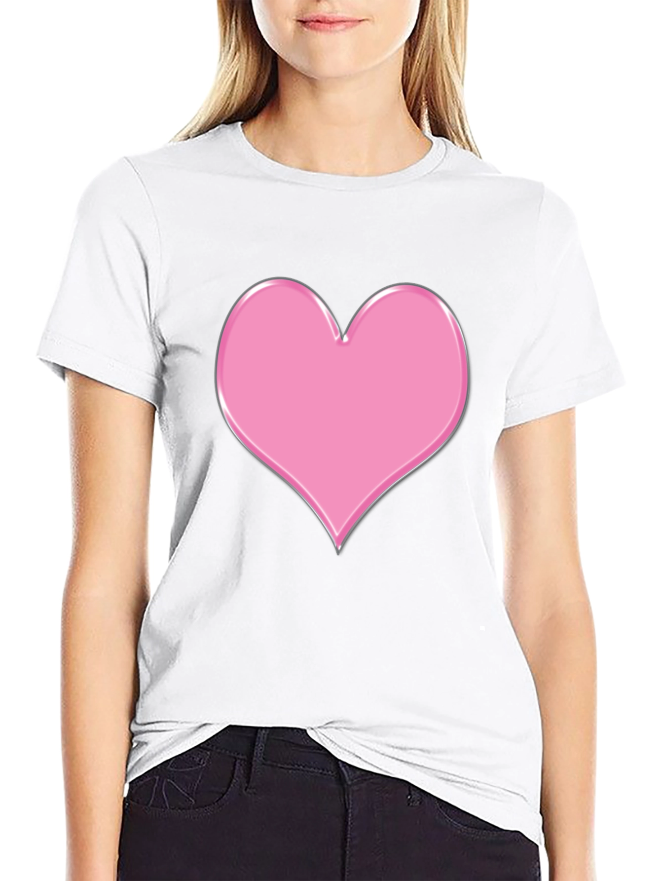 Pink Heart Graphic Black T-Shirt