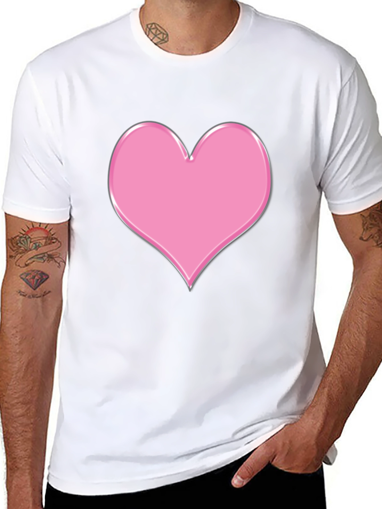 Pink Heart Graphic Black T-Shirt