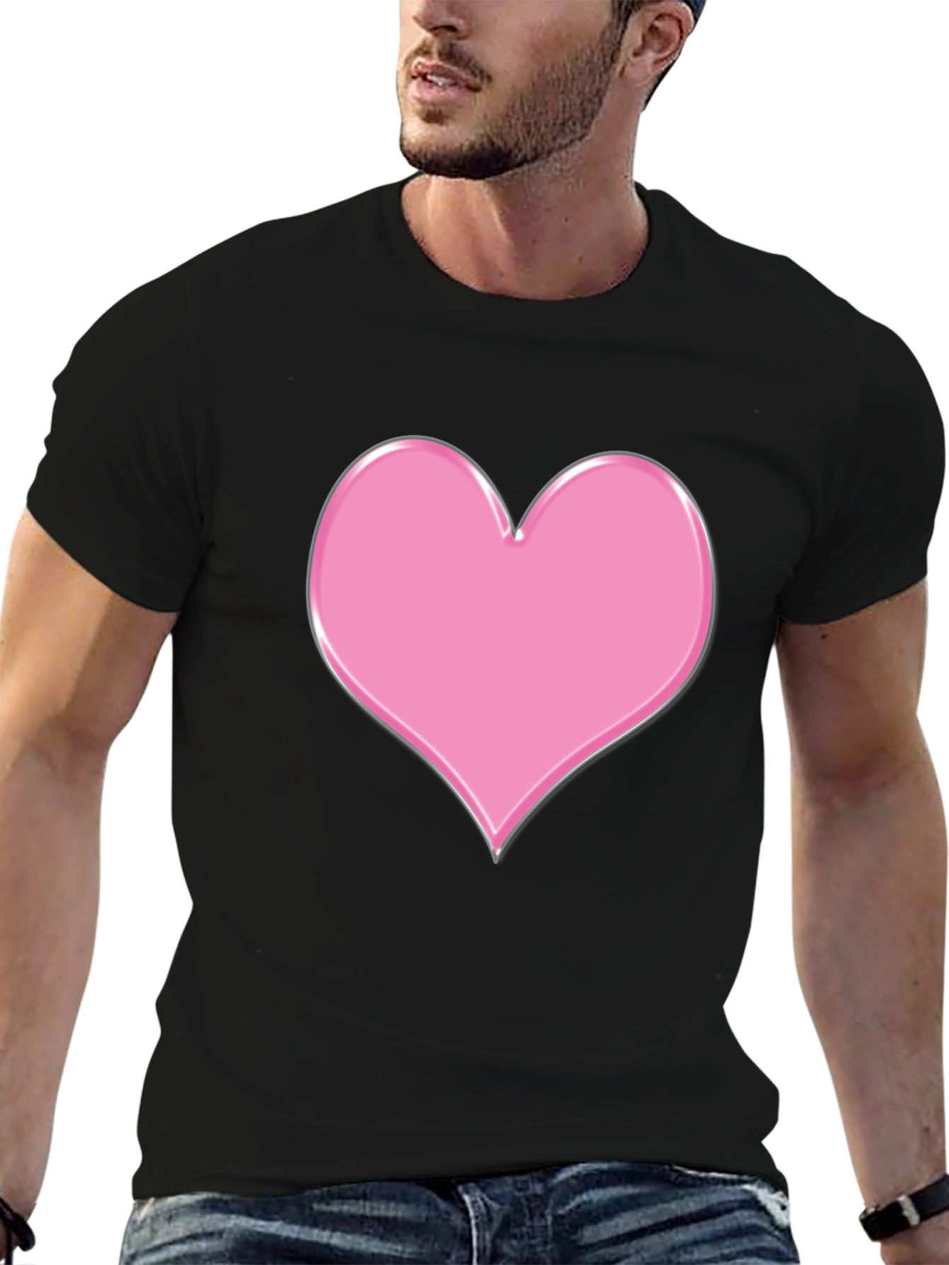 Pink Heart Graphic Black T-Shirt