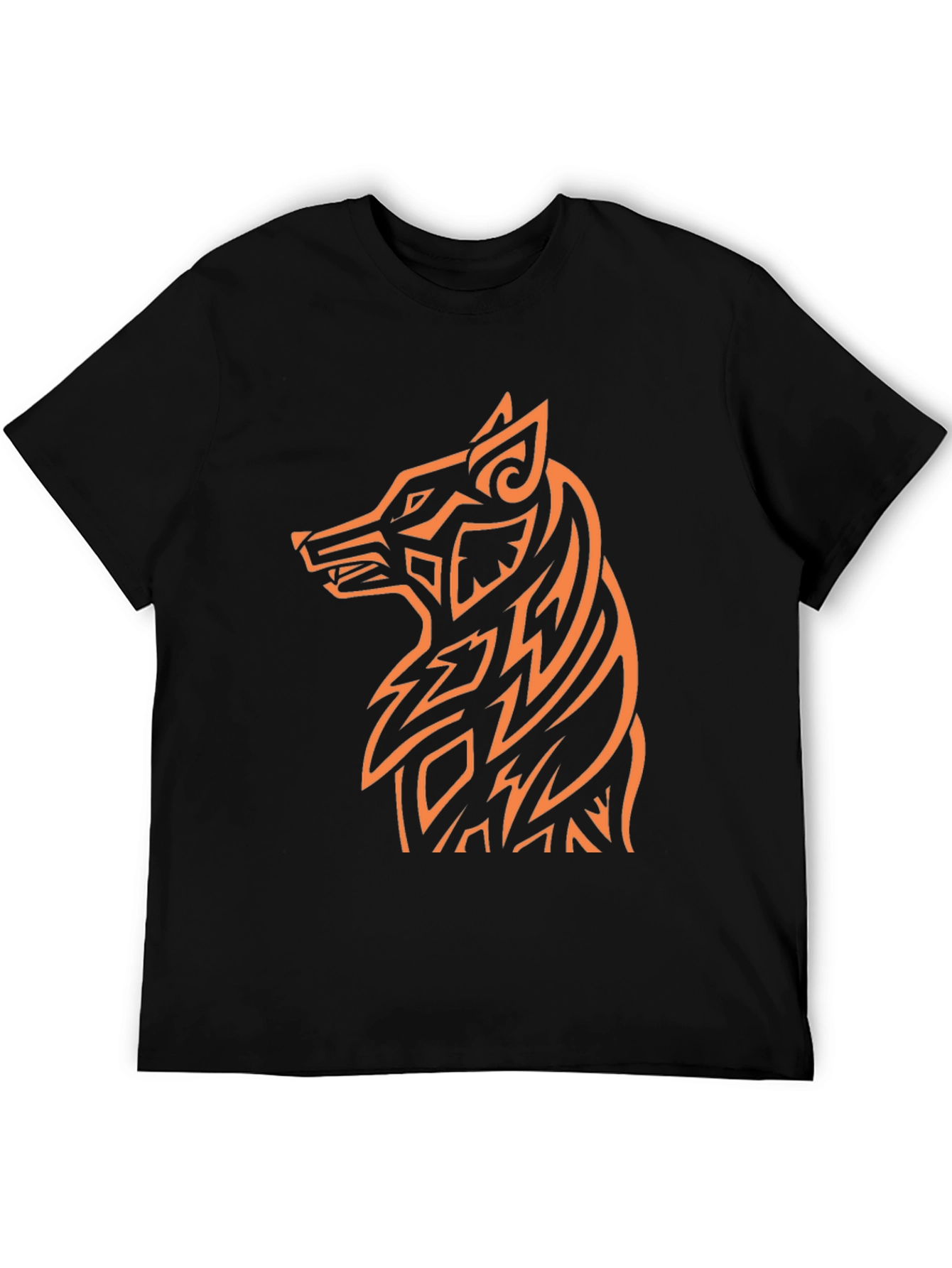 Tribal Wolf Graphic Tee - Black Cotton Blend