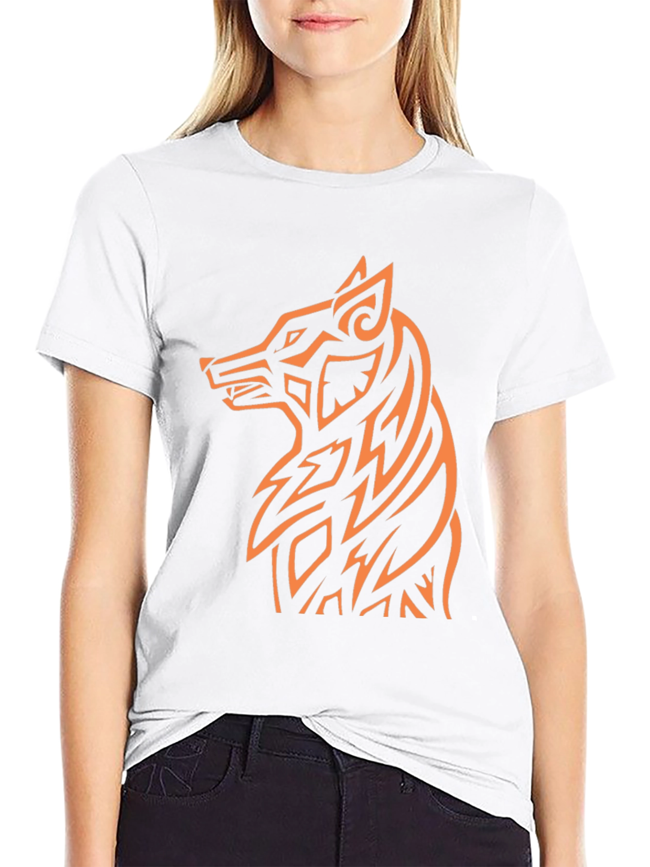 Tribal Wolf Graphic Tee - Black Cotton Blend