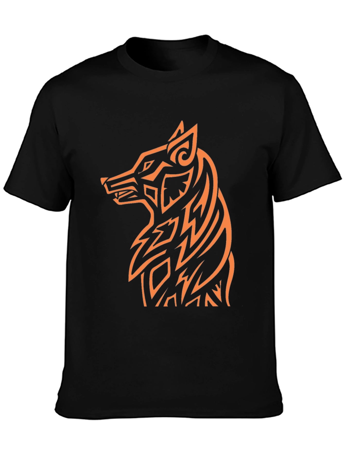Tribal Wolf Graphic Tee - Black Cotton Blend