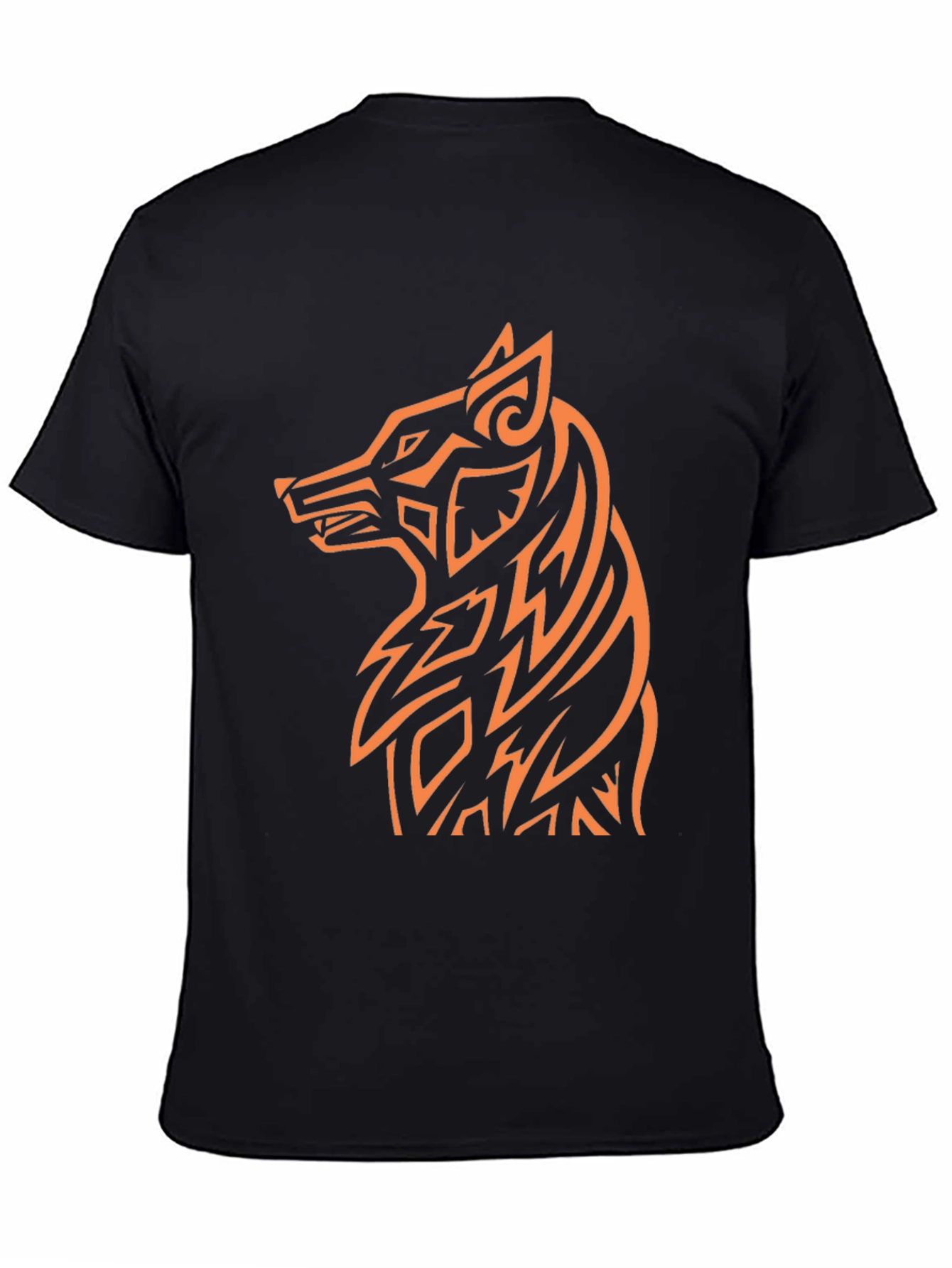Tribal Wolf Graphic Tee - Black Cotton Blend