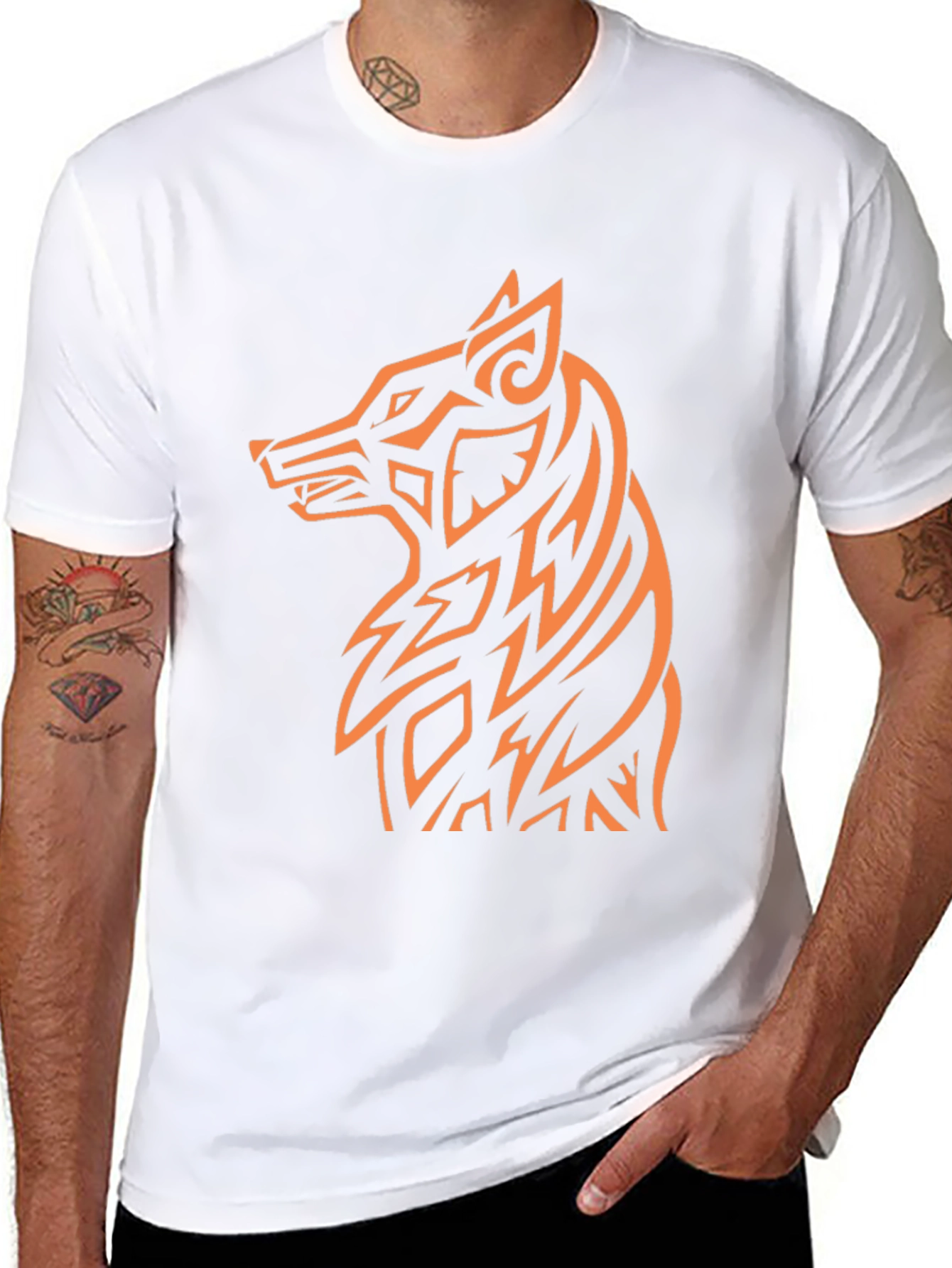 Tribal Wolf Graphic Tee - Black Cotton Blend