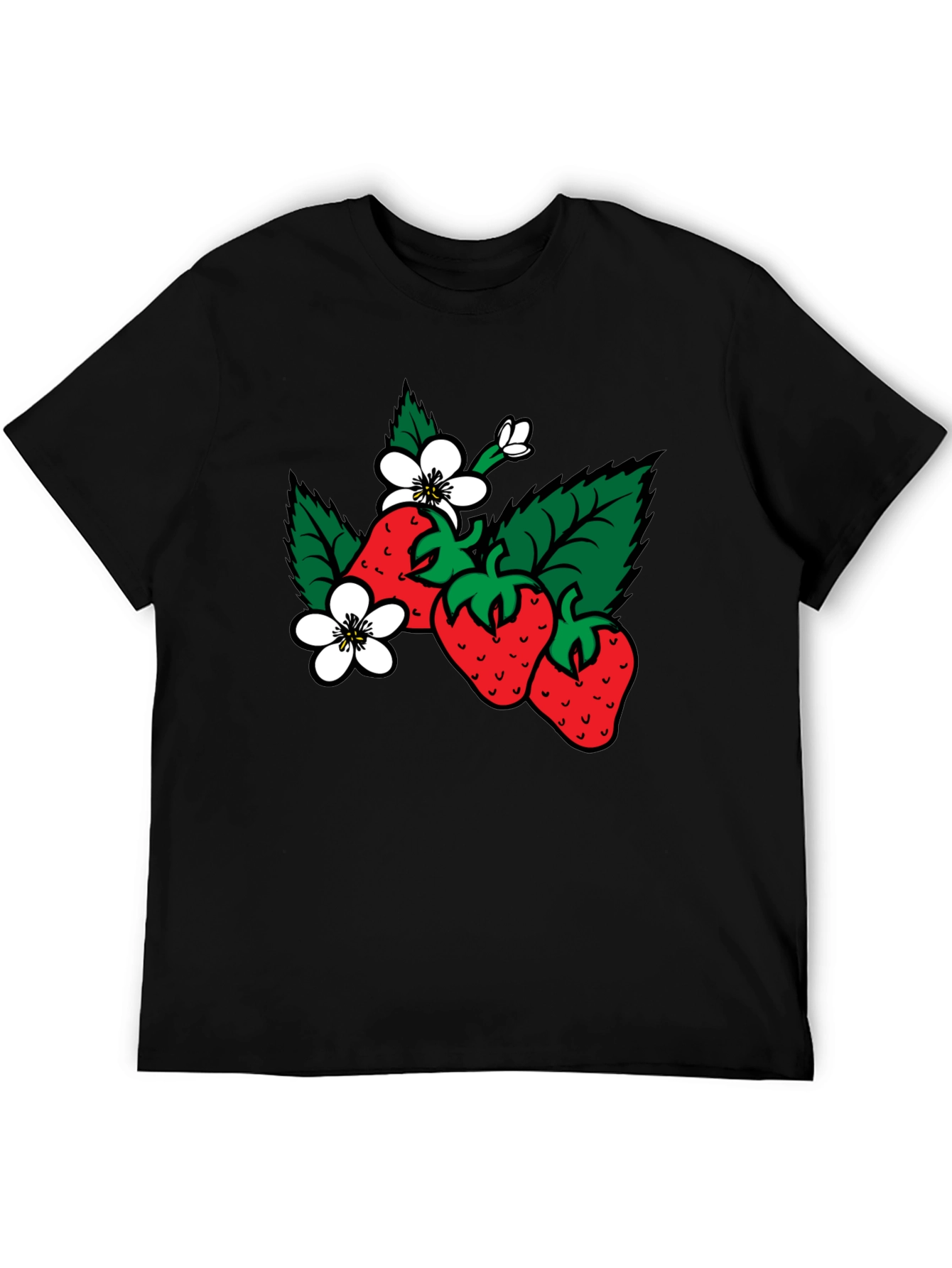 Strawberry Patch Graphic T-Shirt - Black Cotton Tee