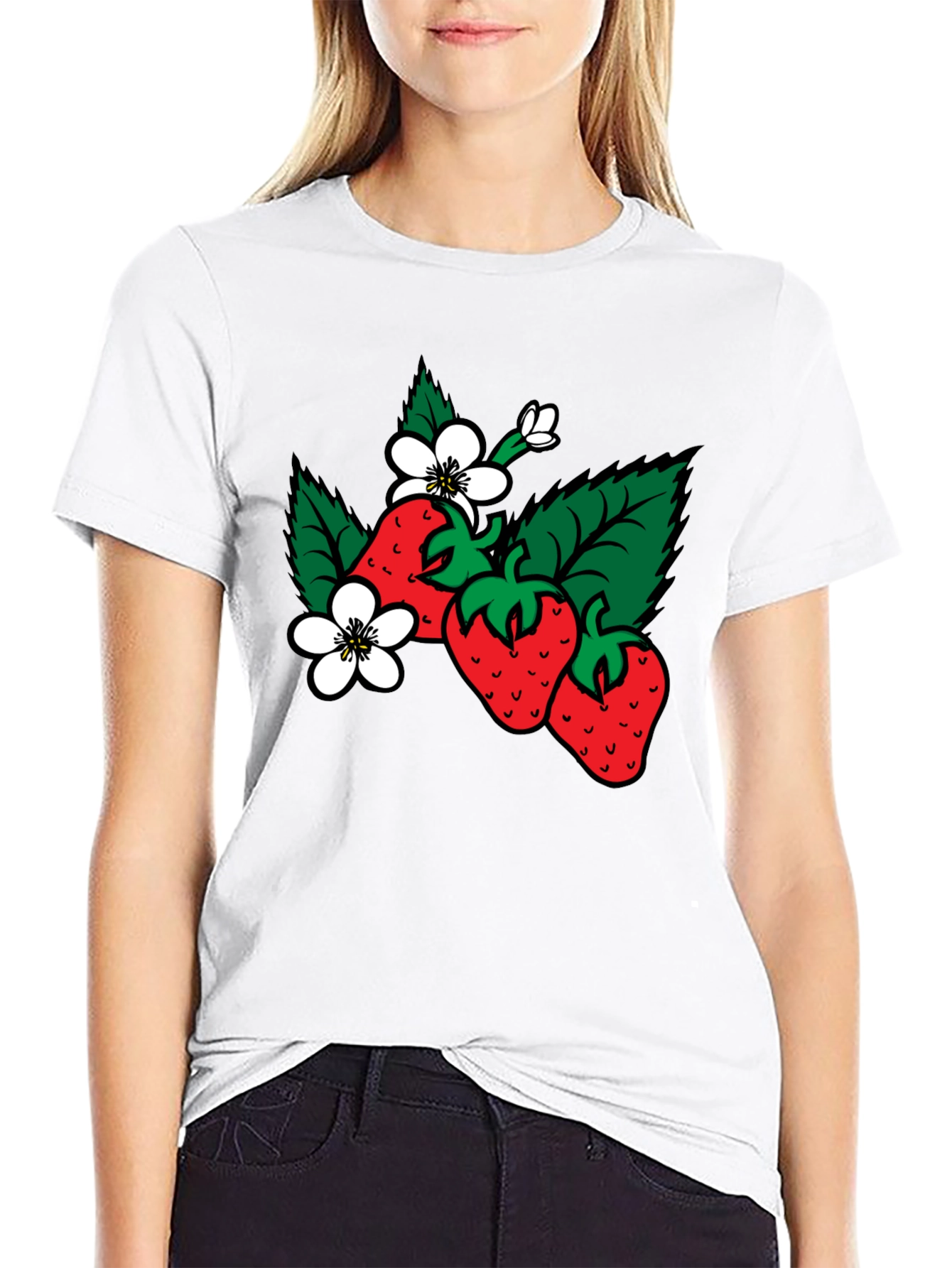 Strawberry Patch Graphic T-Shirt - Black Cotton Tee