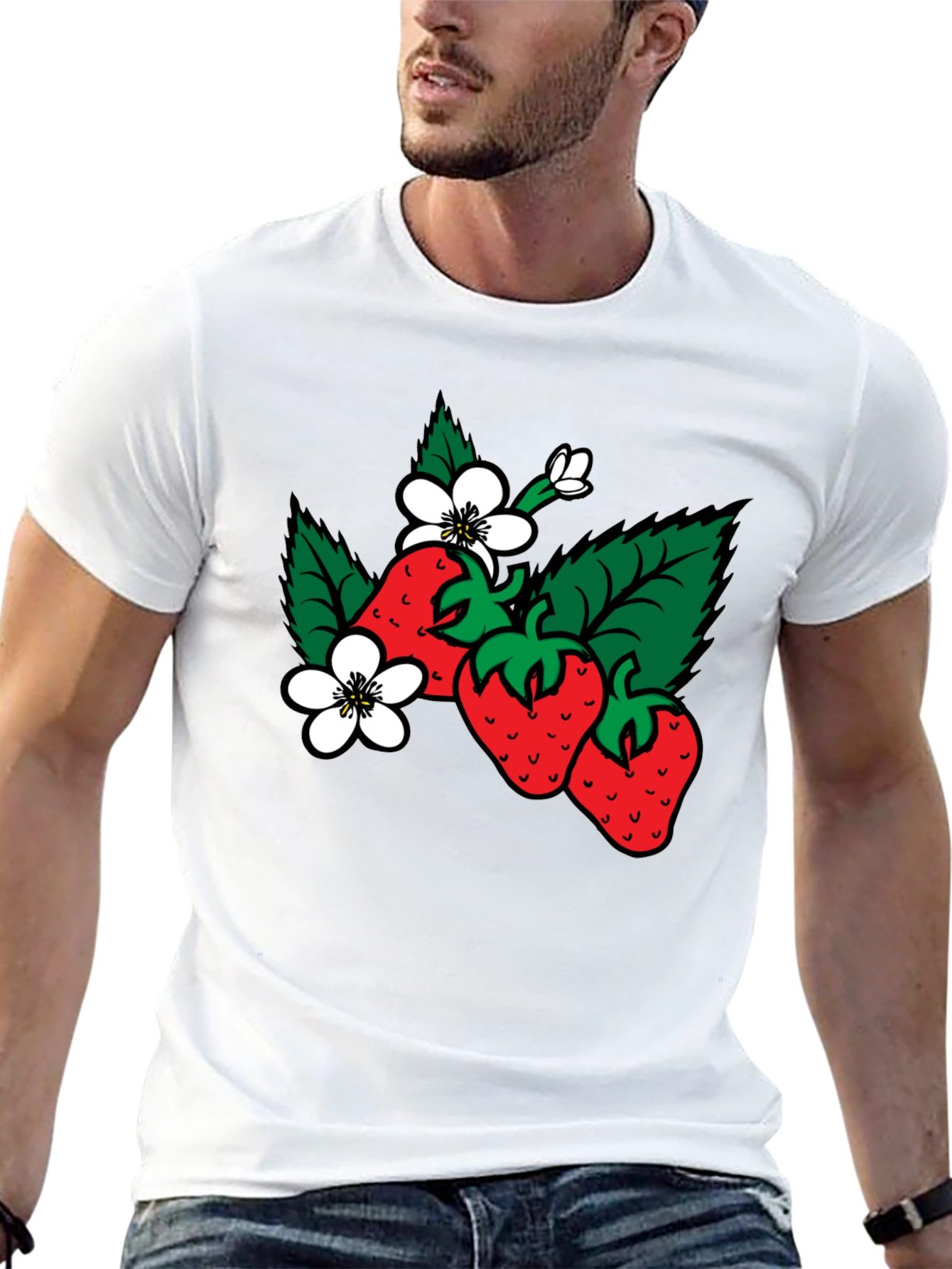 Strawberry Patch Graphic T-Shirt - Black Cotton Tee