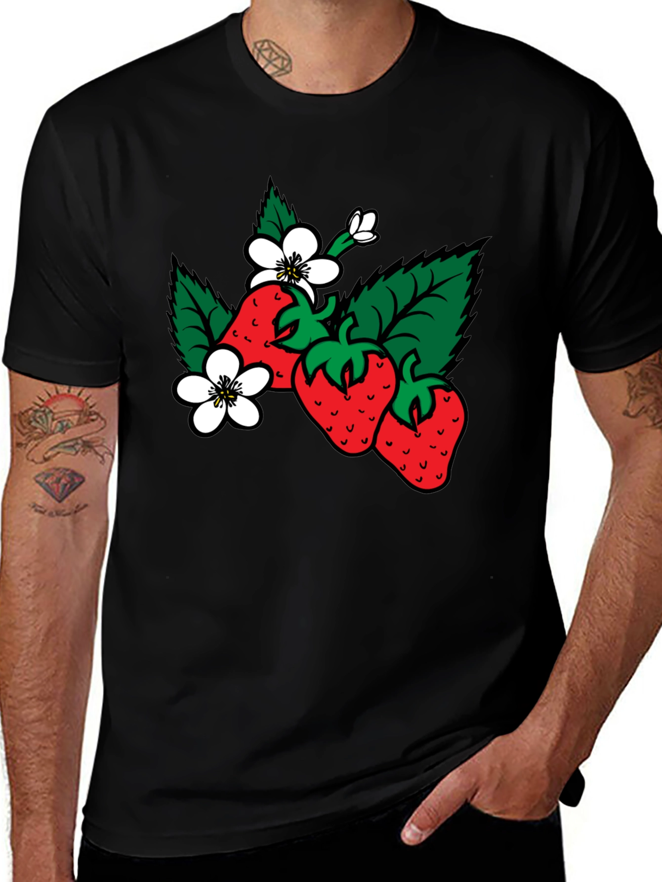 Strawberry Patch Graphic T-Shirt - Black Cotton Tee