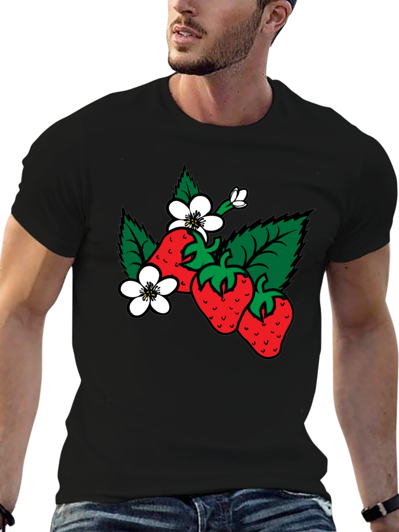 Strawberry Patch Graphic T-Shirt - Black Cotton Tee