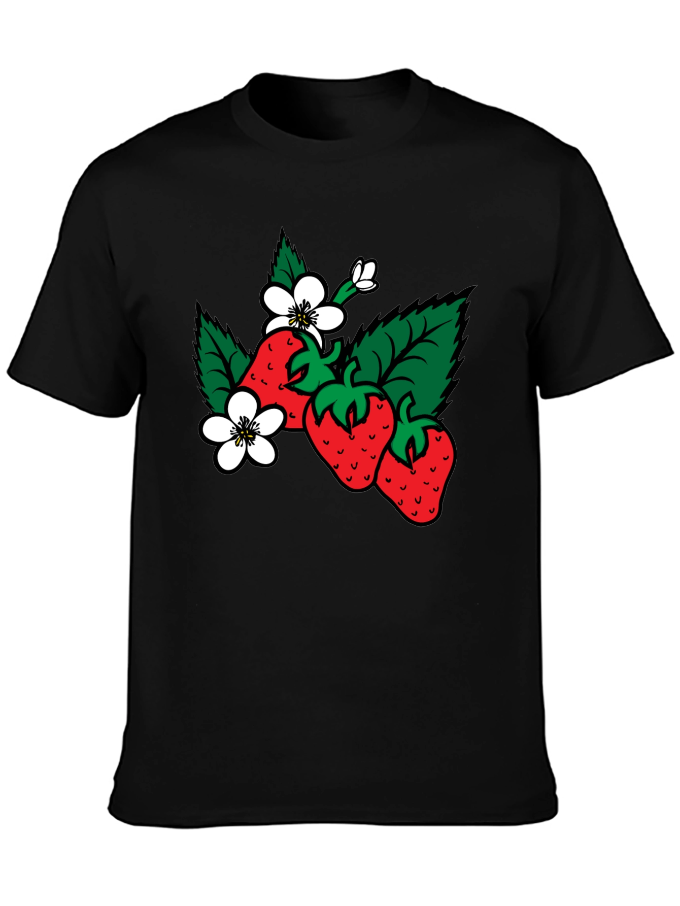 Strawberry Patch Graphic T-Shirt - Black Cotton Tee