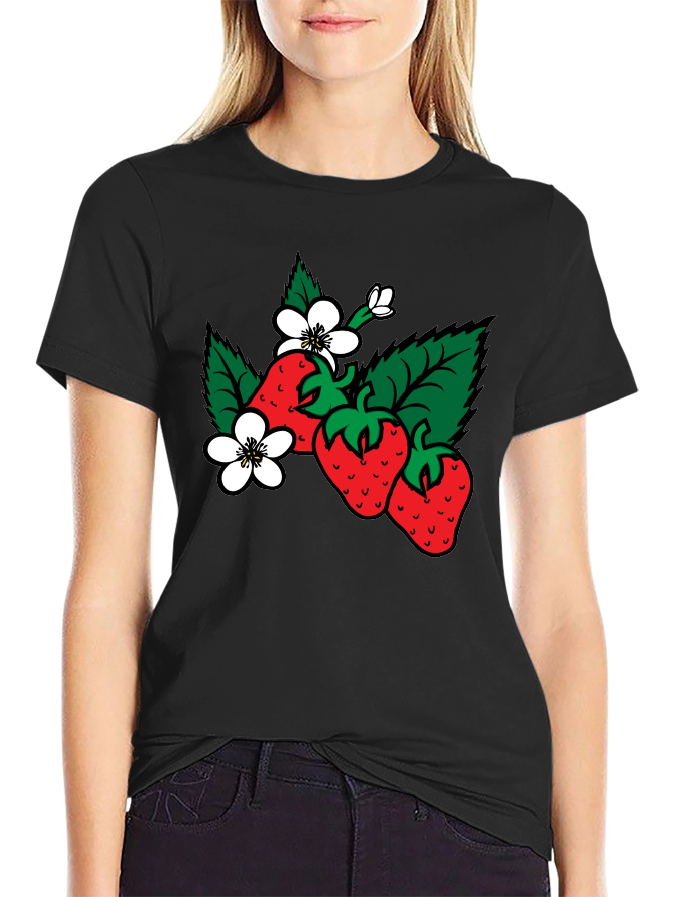 Strawberry Patch Graphic T-Shirt - Black Cotton Tee
