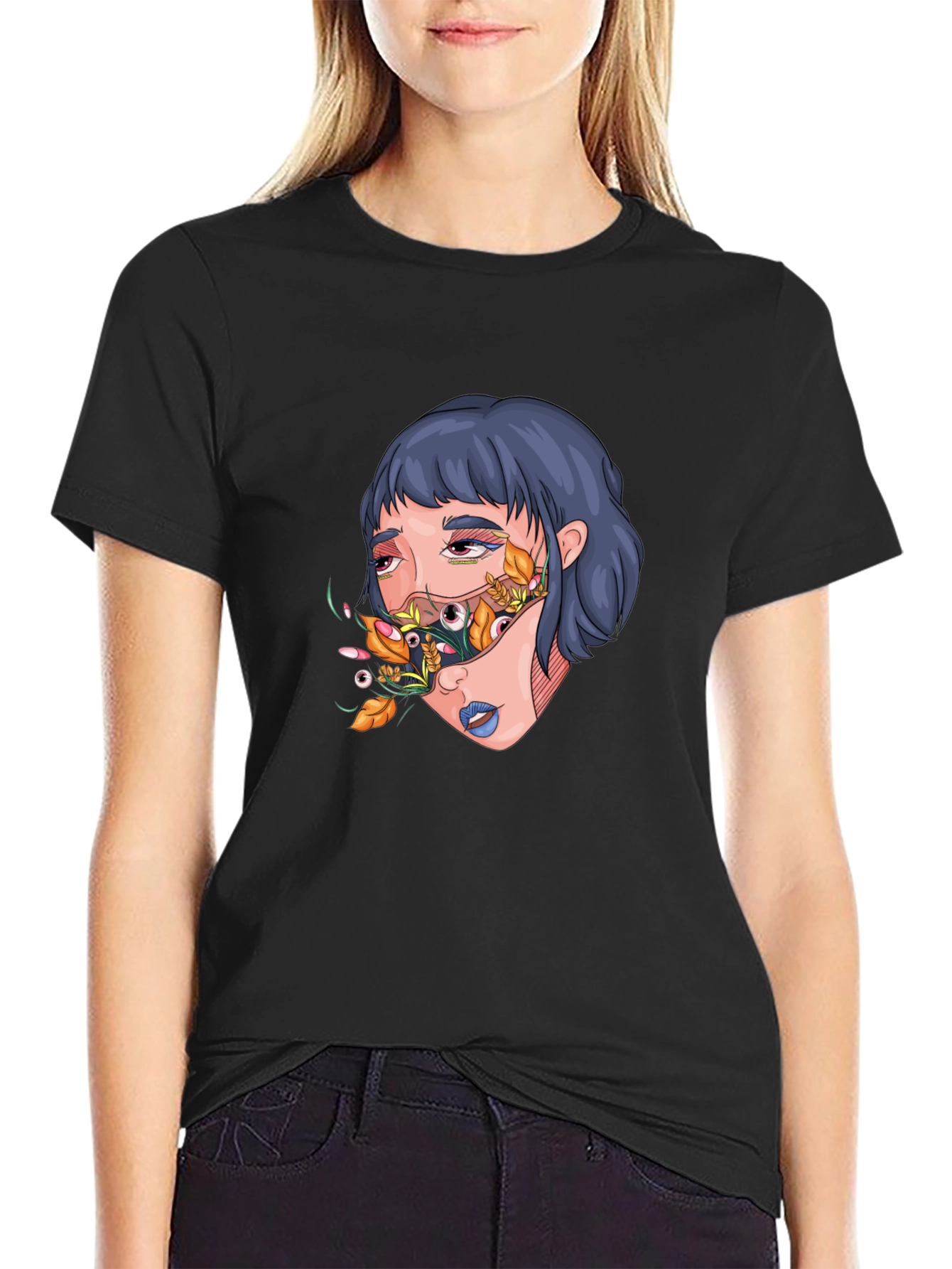 Artistic Graphic Print T-Shirt - Surreal Girl Design