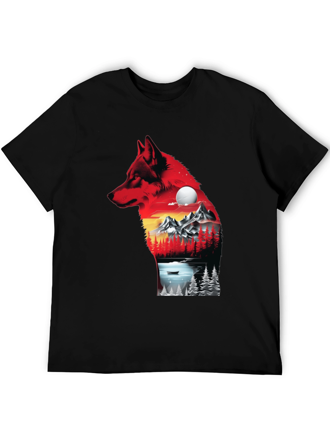 Wolf Landscape Graphic T-Shirt - Black