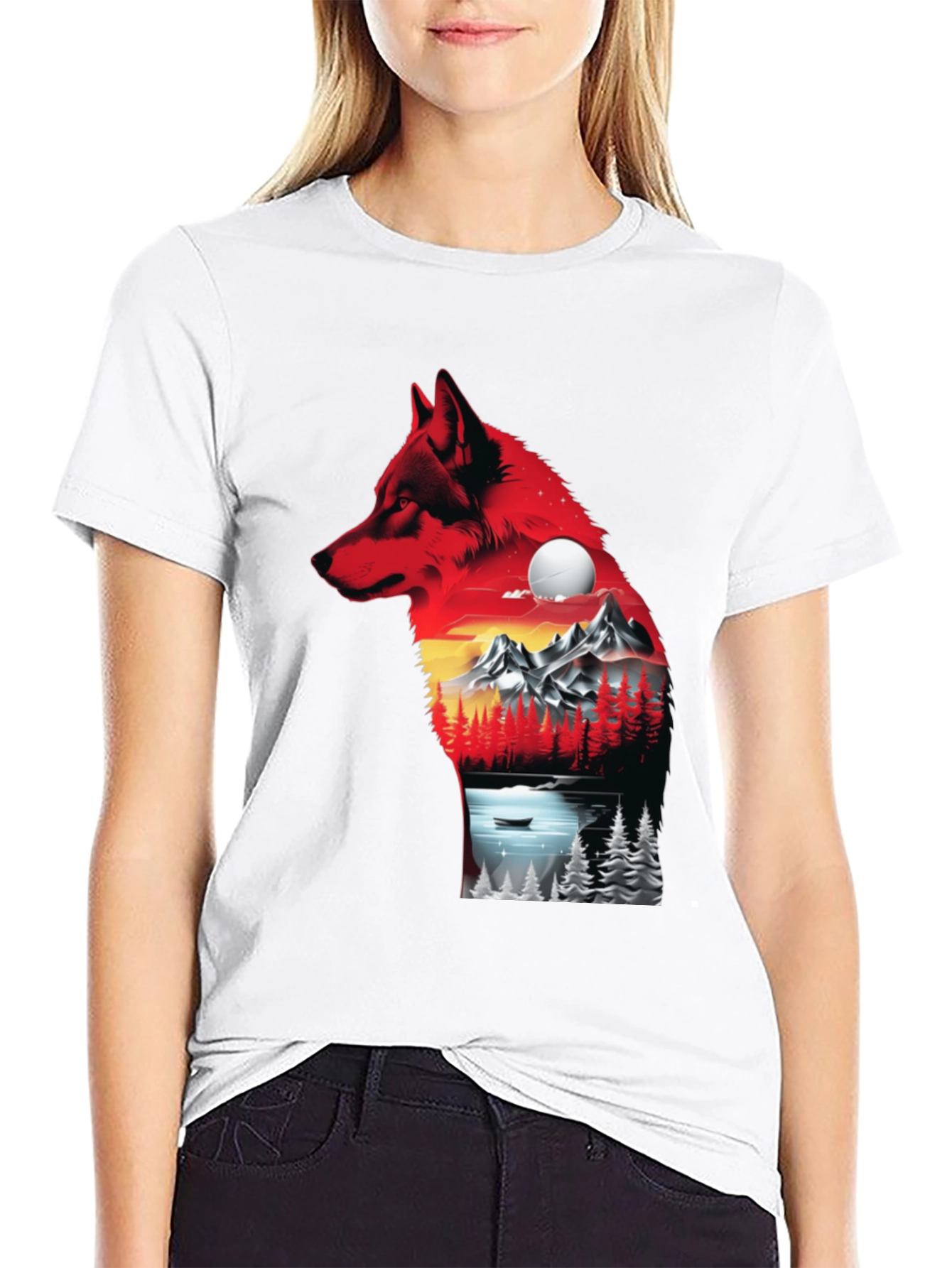 Wolf Landscape Graphic T-Shirt - Black