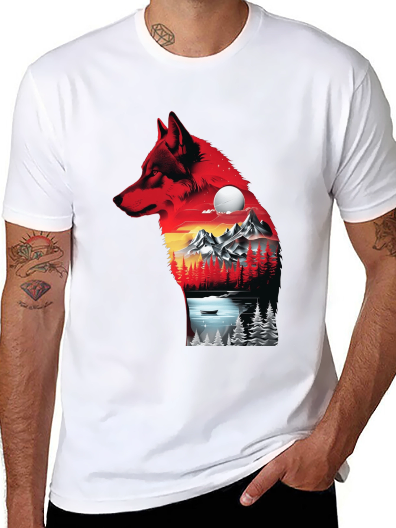 Wolf Landscape Graphic T-Shirt - Black