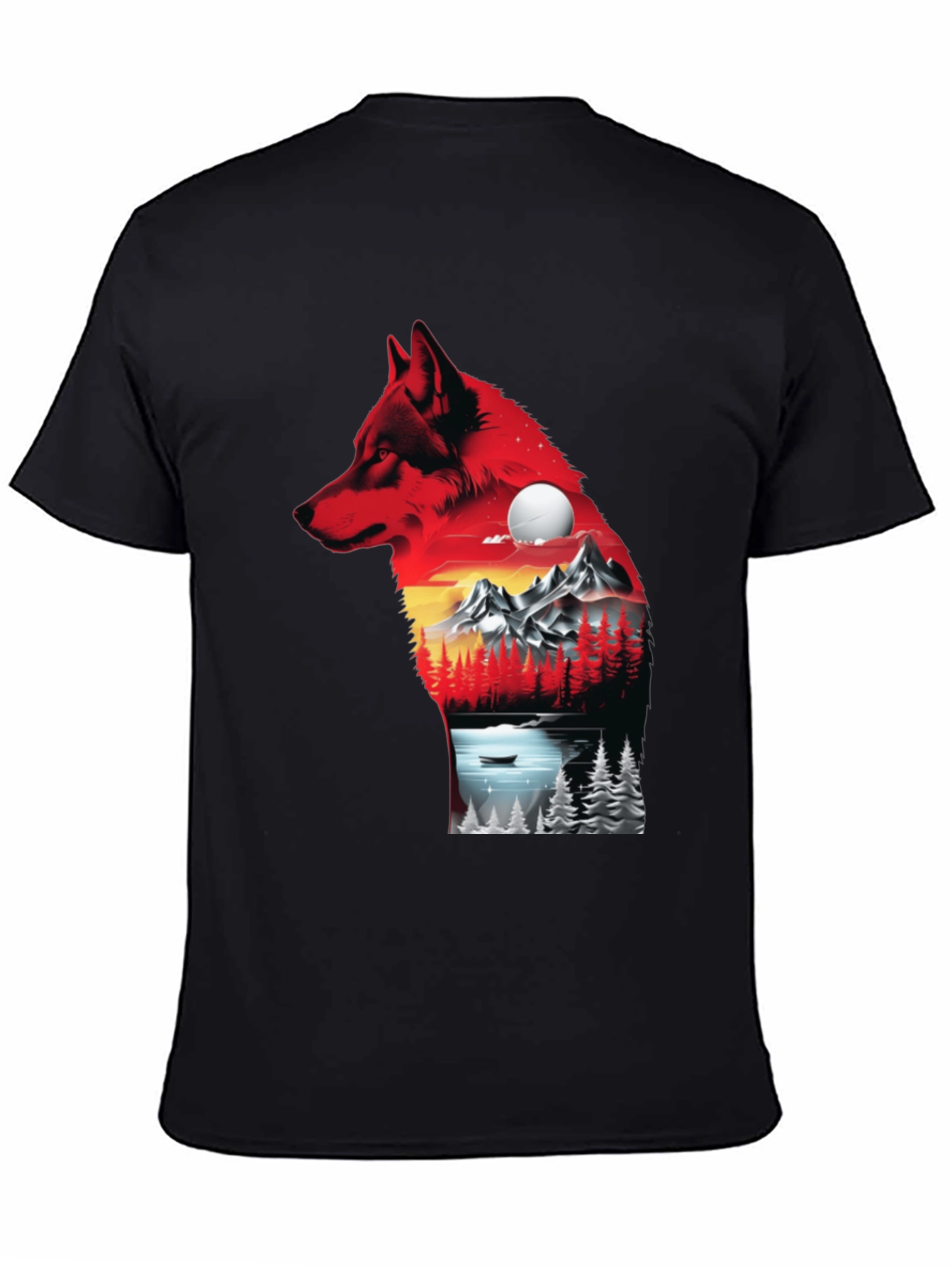 Wolf Landscape Graphic T-Shirt - Black