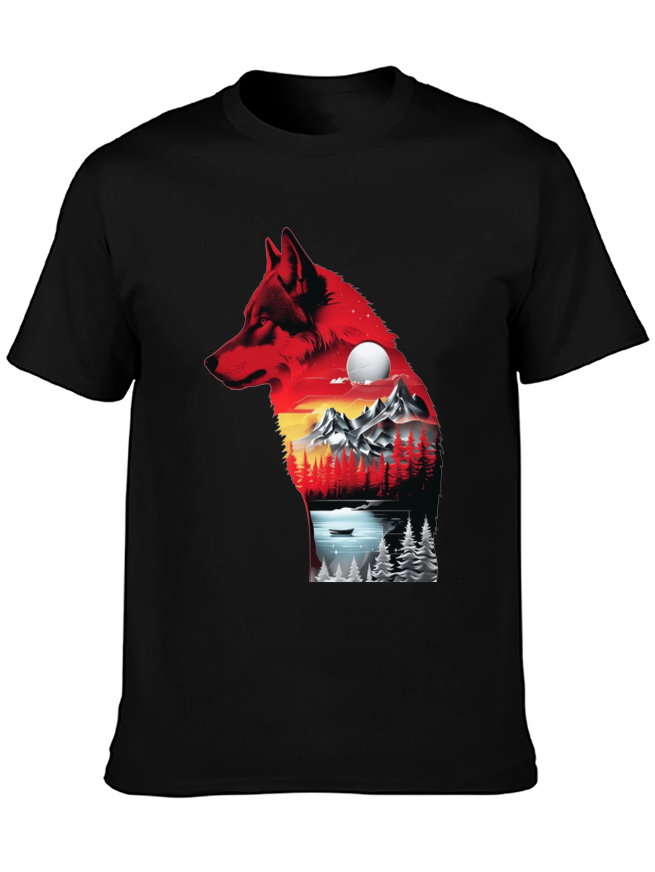 Wolf Landscape Graphic T-Shirt - Black