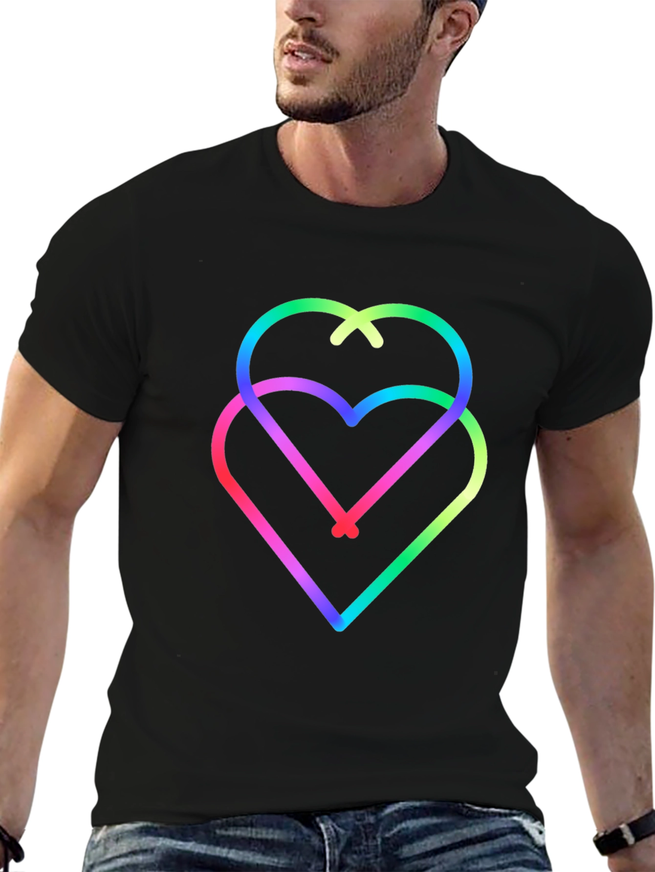 Rainbow Hearts Black Tee - Unique Graphic Design