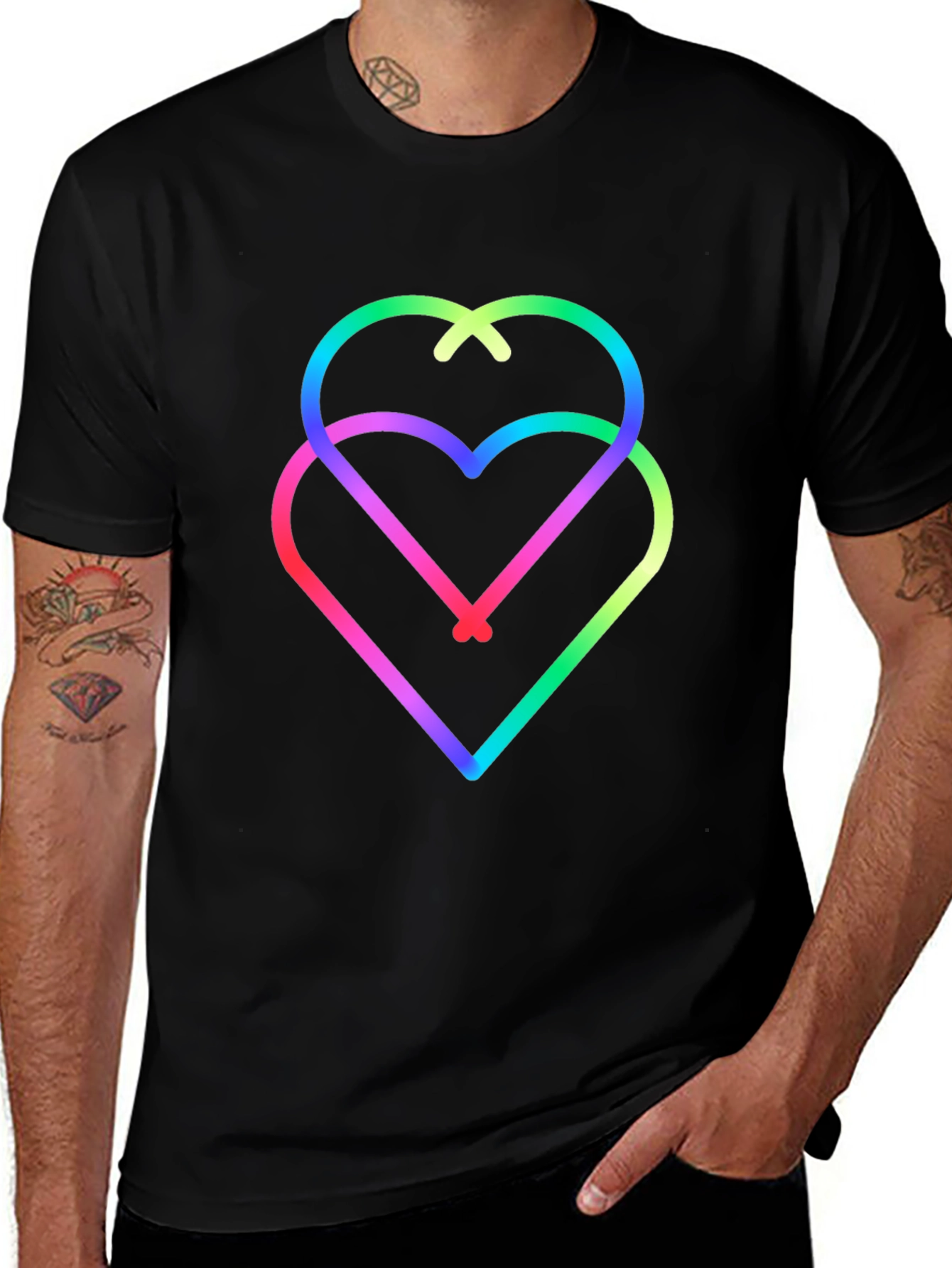Rainbow Hearts Black Tee - Unique Graphic Design