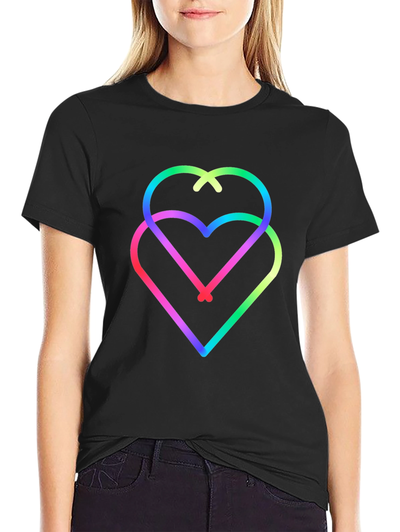 Rainbow Hearts Black Tee - Unique Graphic Design