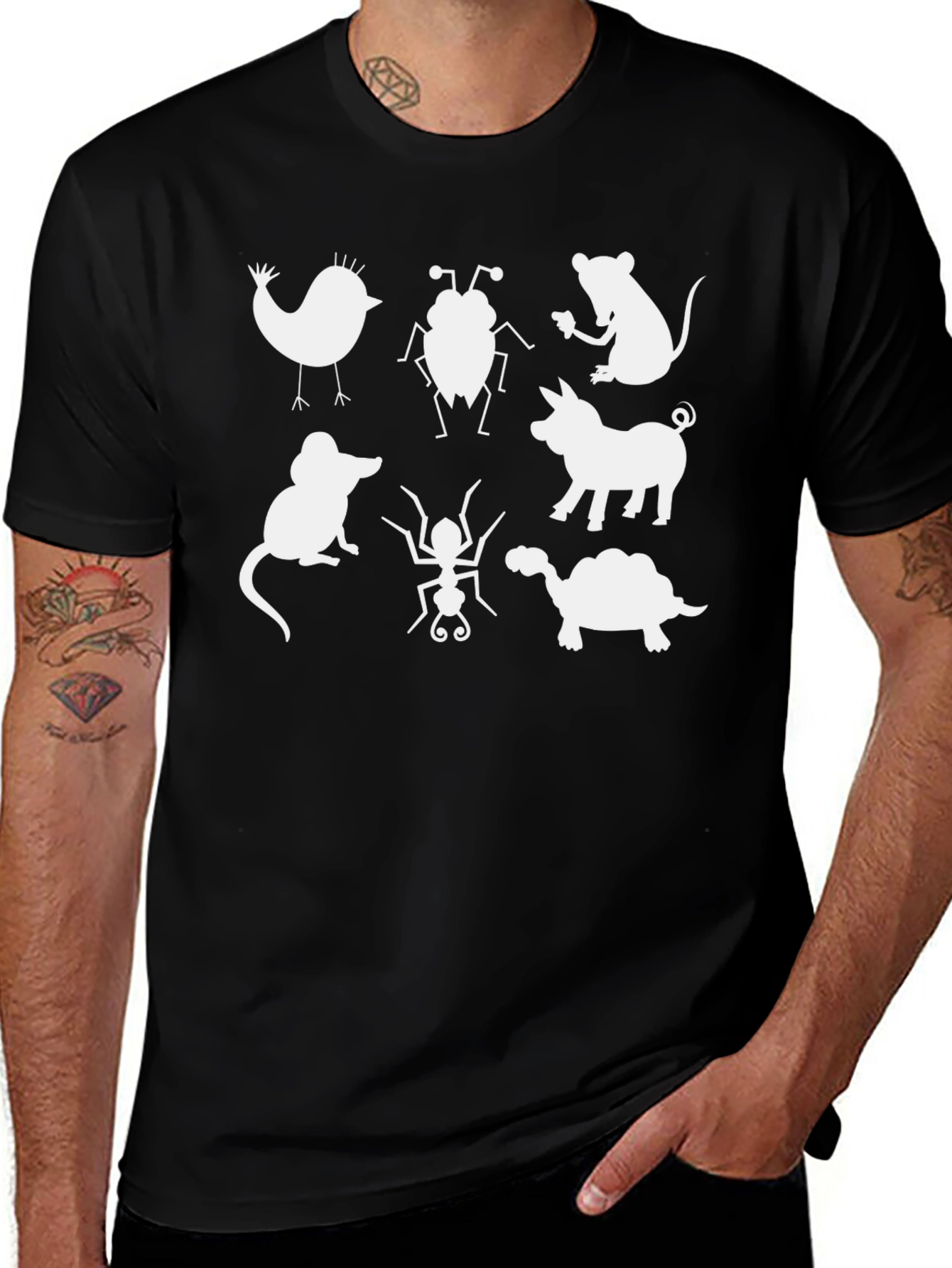Animal Silhouette Graphic Tee - Quirky Black T-Shirt