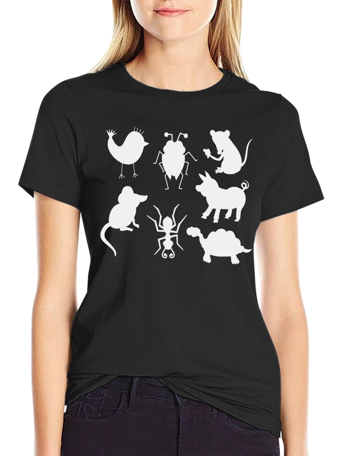 Animal Silhouette Graphic Tee - Quirky Black T-Shirt