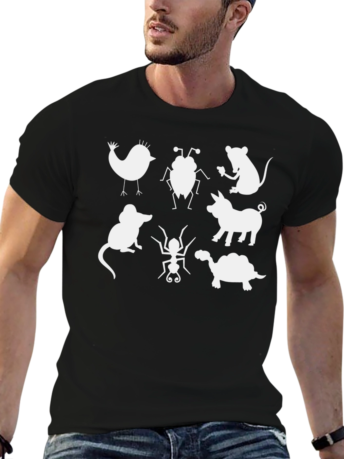 Animal Silhouette Graphic Tee - Quirky Black T-Shirt