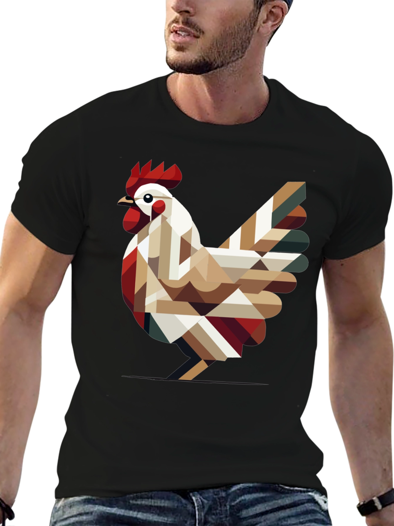 Geometric Chicken Graphic Tee - Modern Farm Style