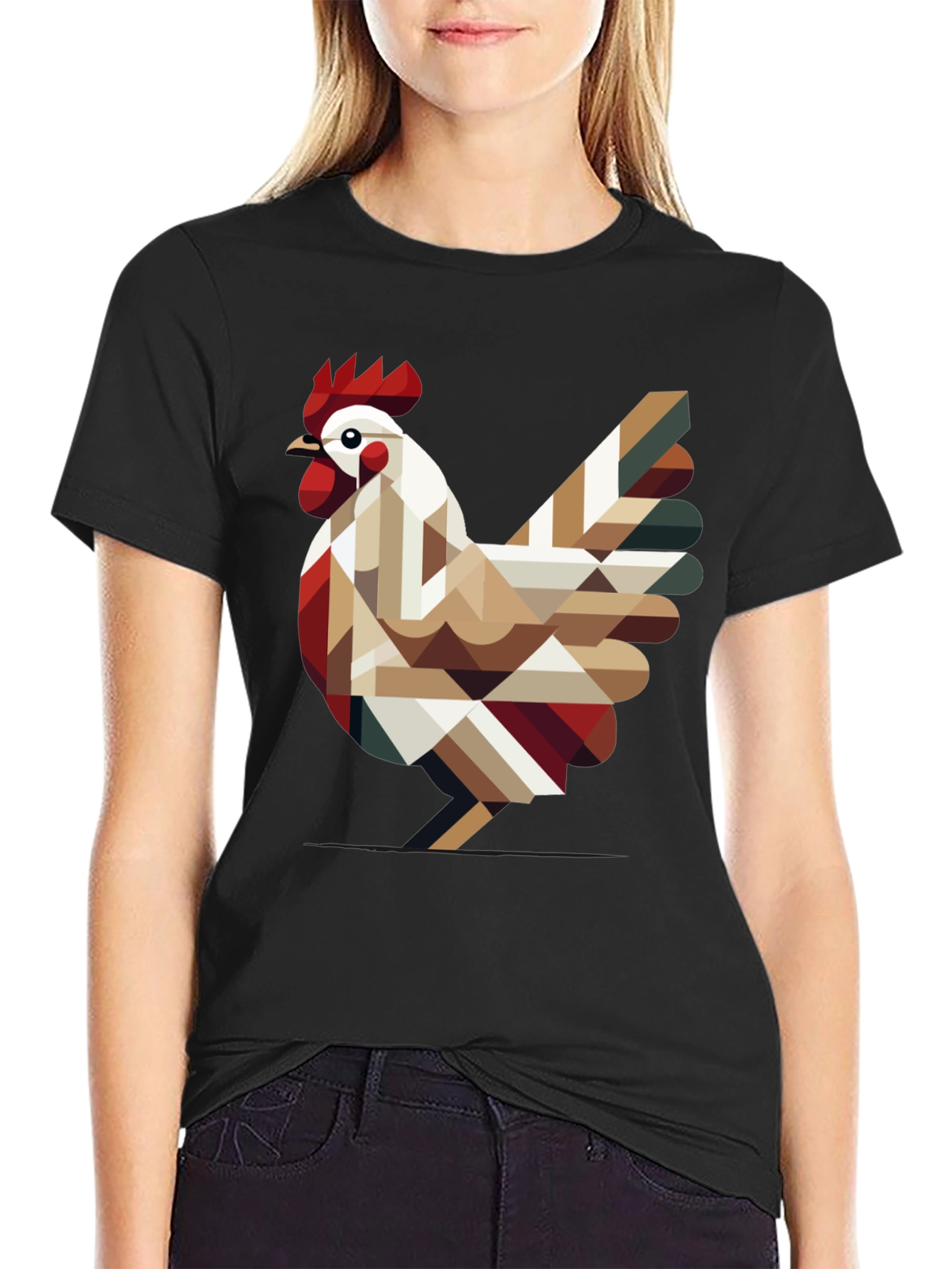 Geometric Chicken Graphic Tee - Modern Farm Style