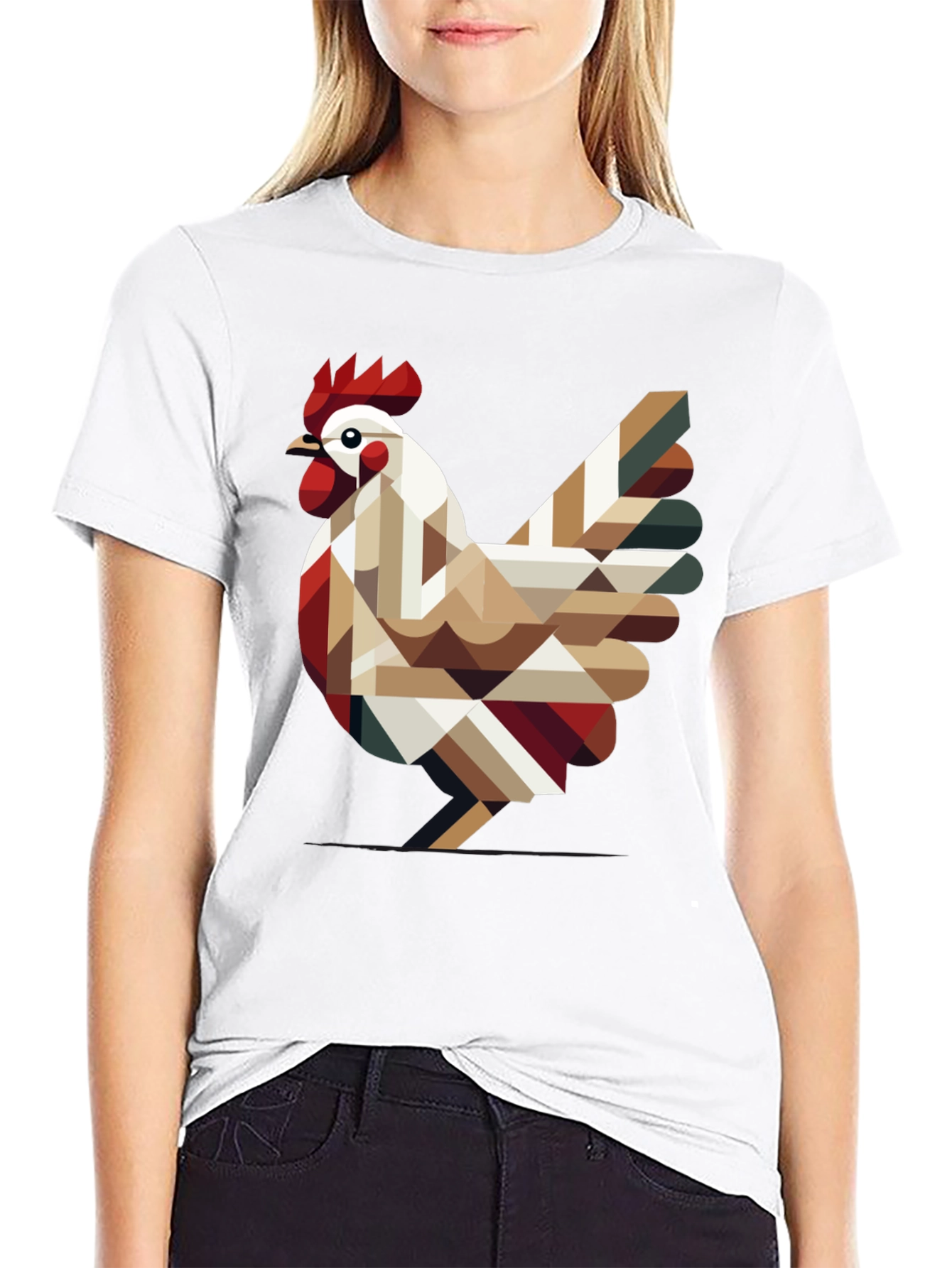 Geometric Chicken Graphic Tee - Modern Farm Style