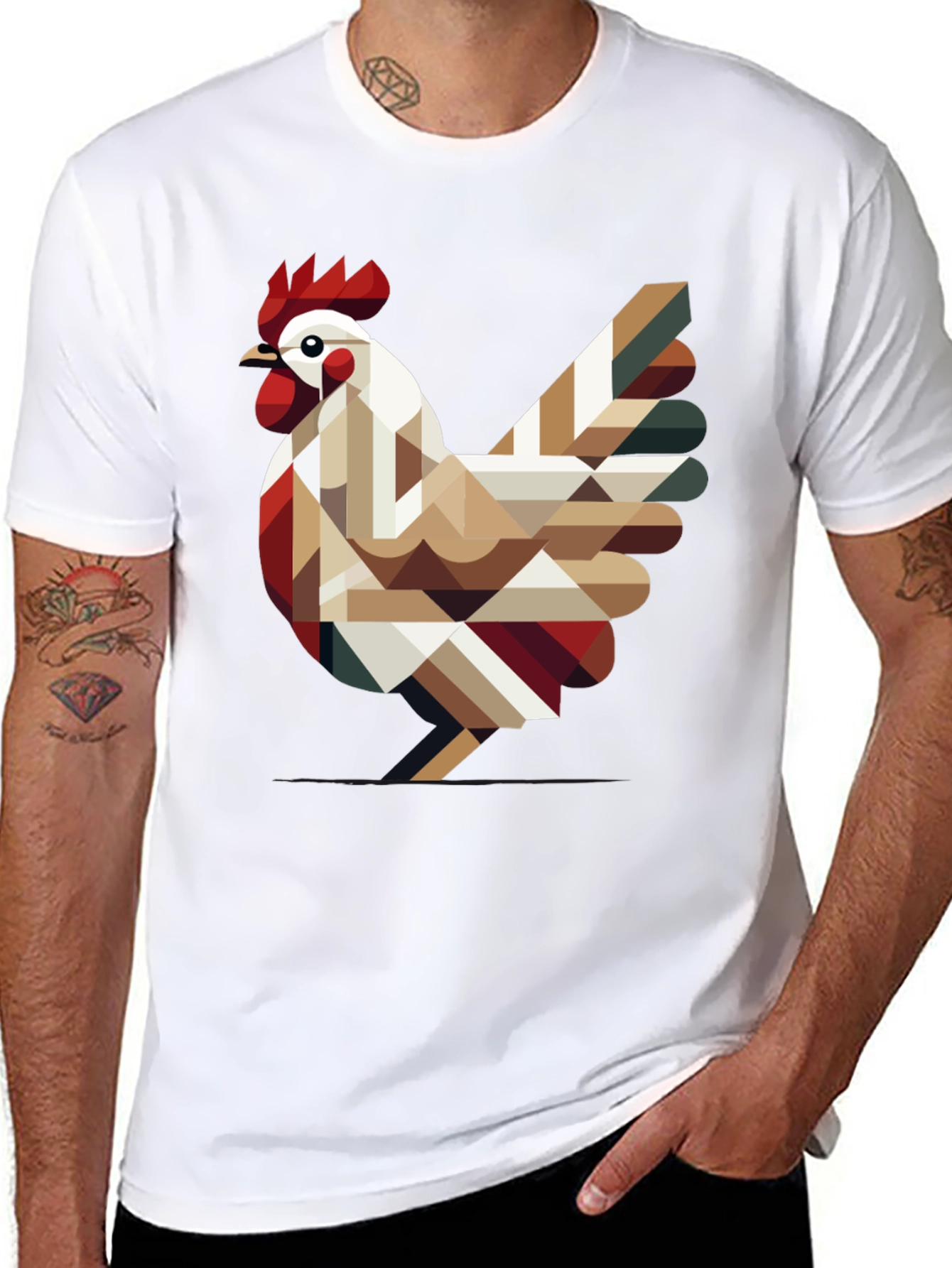 Geometric Chicken Graphic Tee - Modern Farm Style