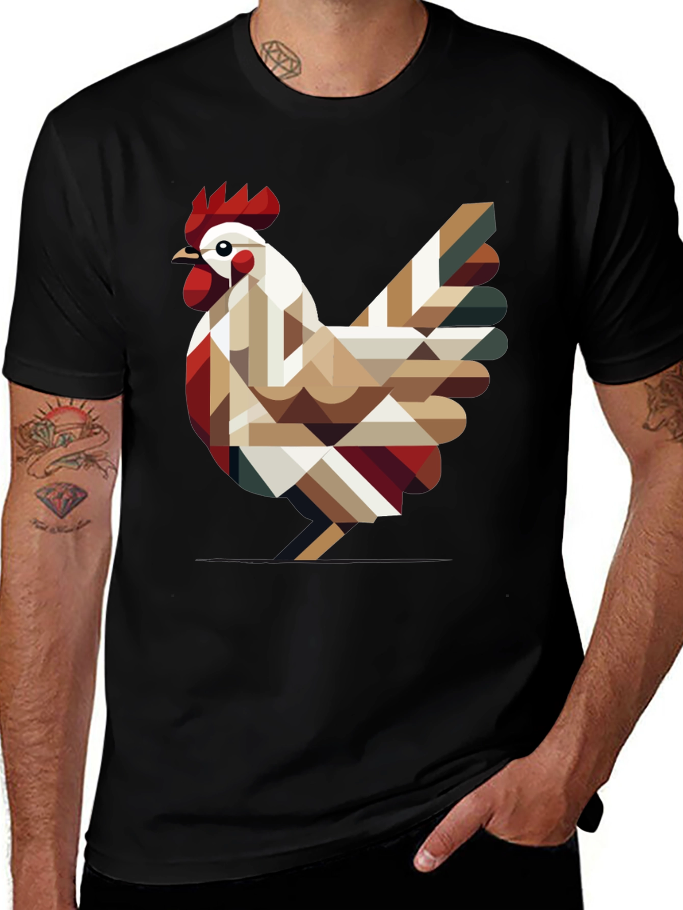 Geometric Chicken Graphic Tee - Modern Farm Style