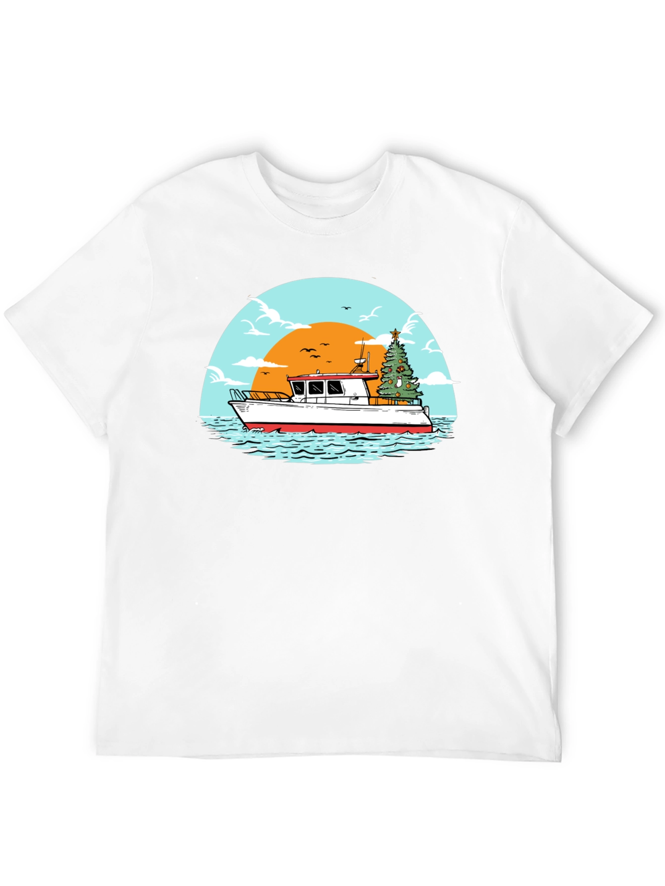 Christmas Boat Graphic T-Shirt - Holiday Nautical Tee