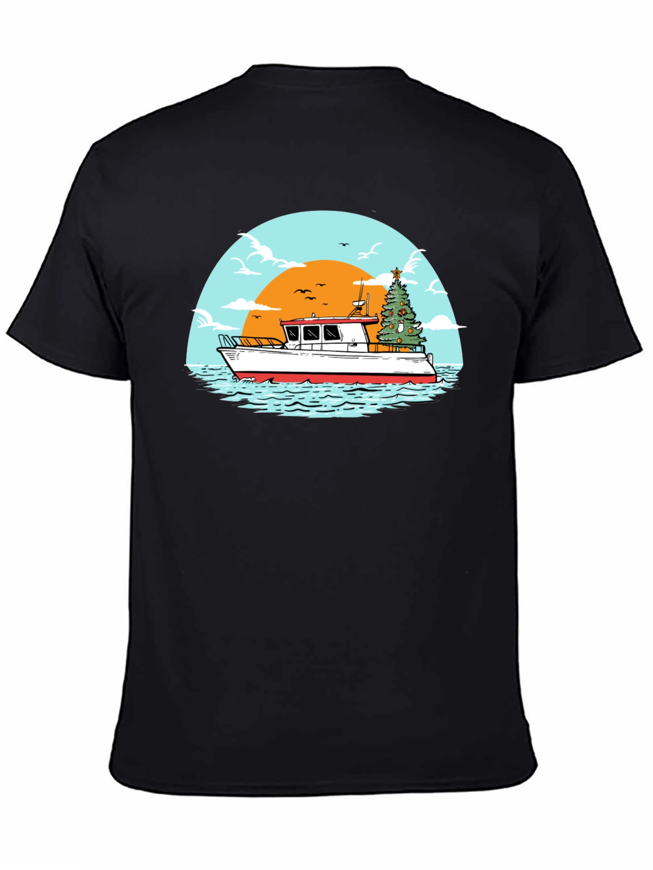 Christmas Boat Graphic T-Shirt - Holiday Nautical Tee