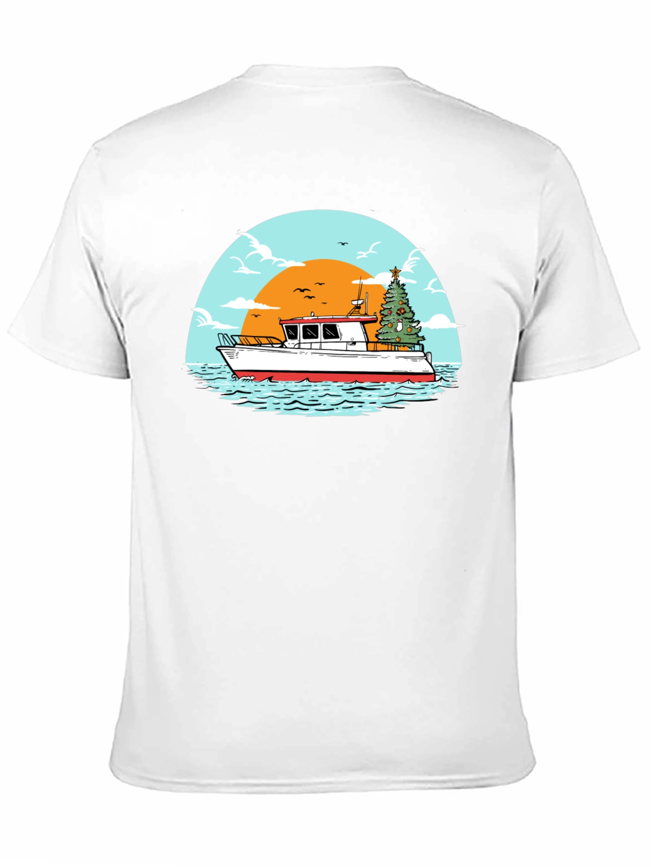 Christmas Boat Graphic T-Shirt - Holiday Nautical Tee