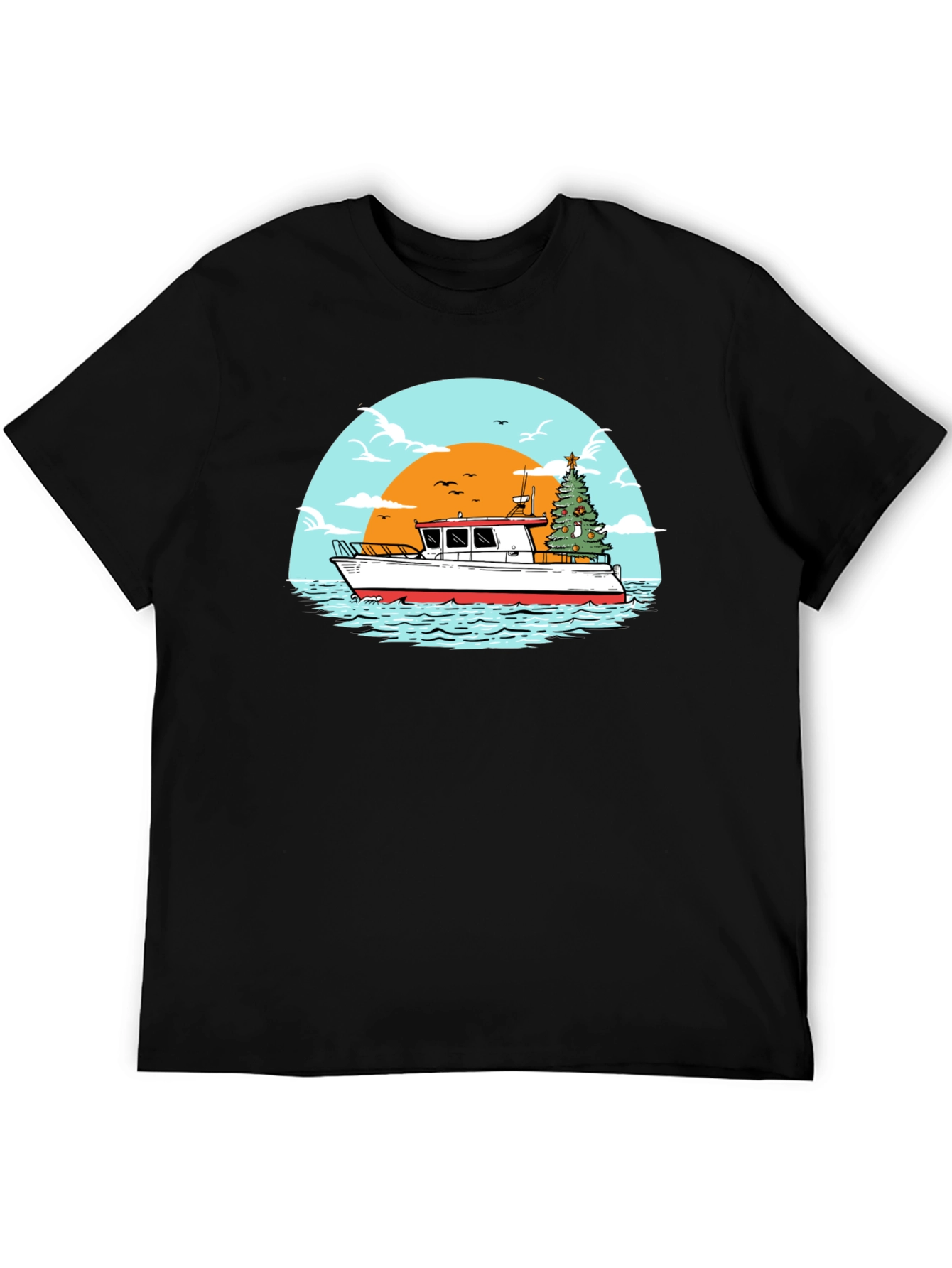 Christmas Boat Graphic T-Shirt - Holiday Nautical Tee