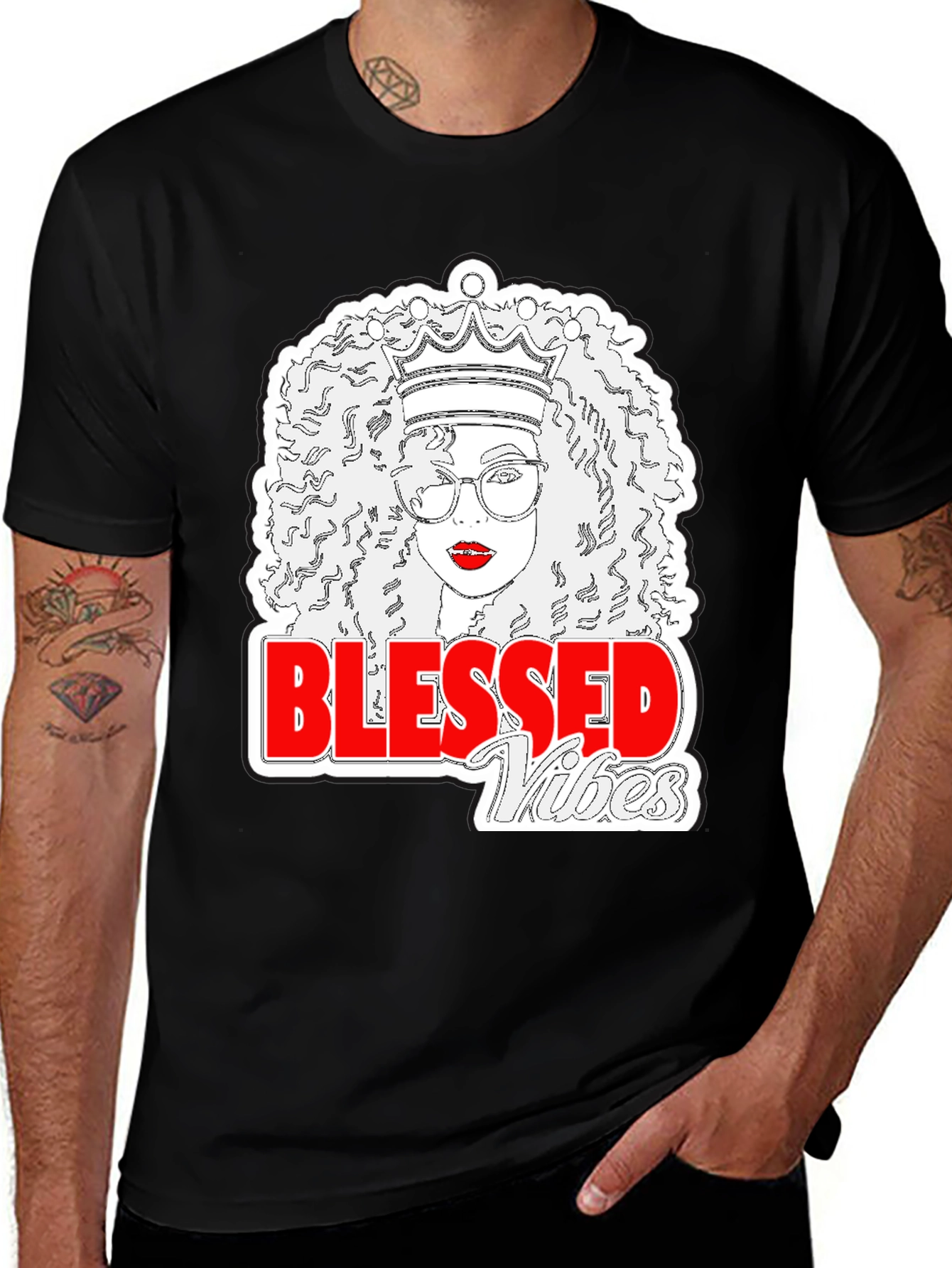 Blessed Vibes Queen Graphic Tee - Black Cotton T-Shirt