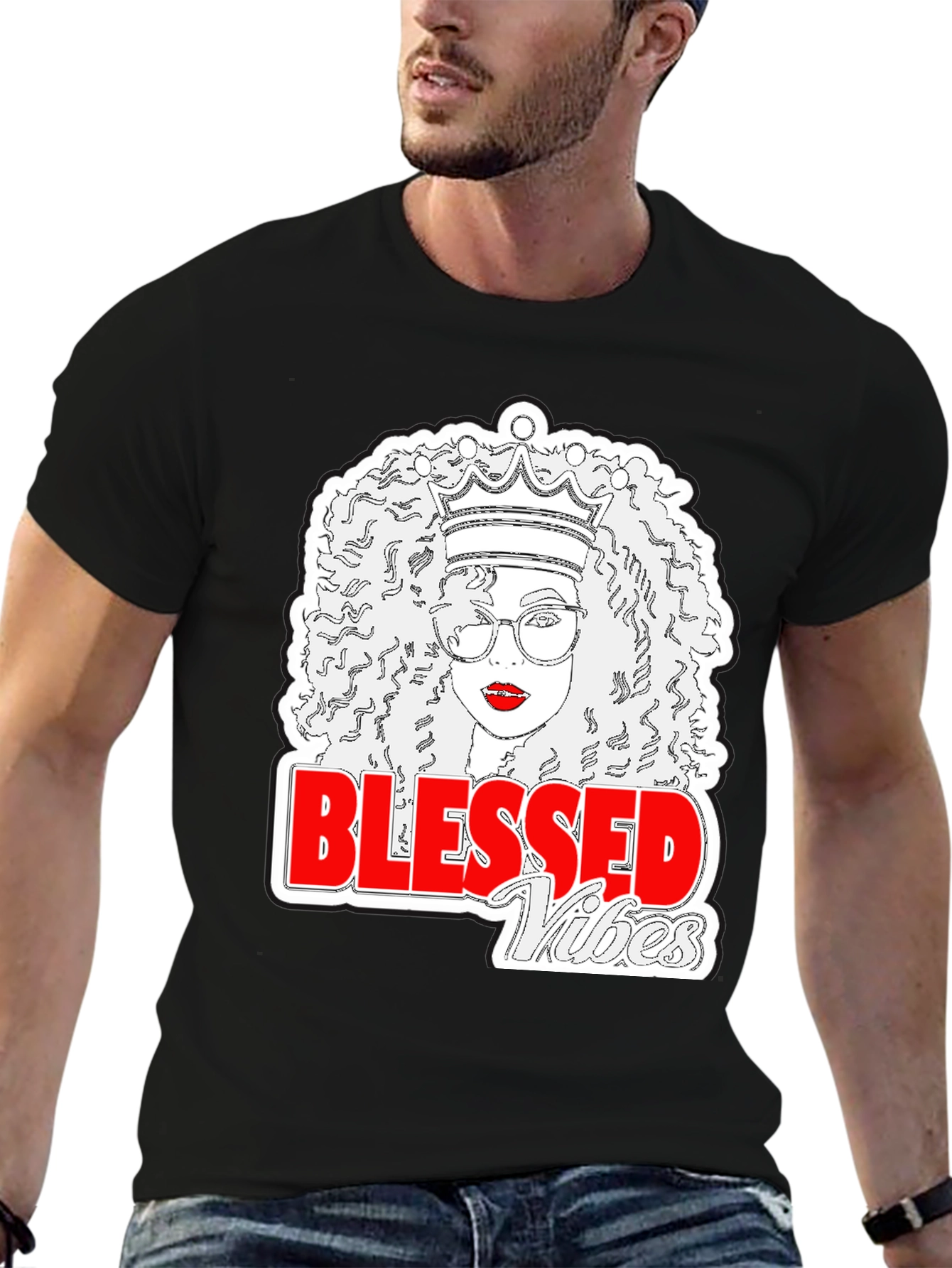 Blessed Vibes Queen Graphic Tee - Black Cotton T-Shirt