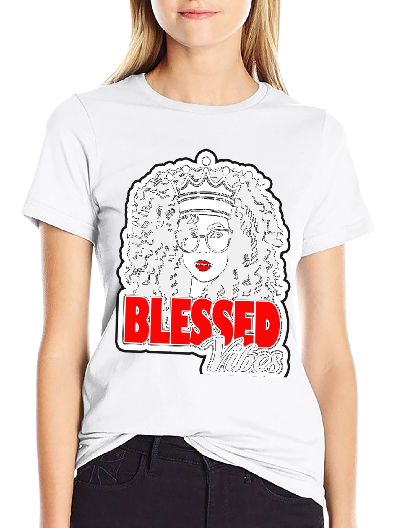 Blessed Vibes Queen Graphic Tee - Black Cotton T-Shirt