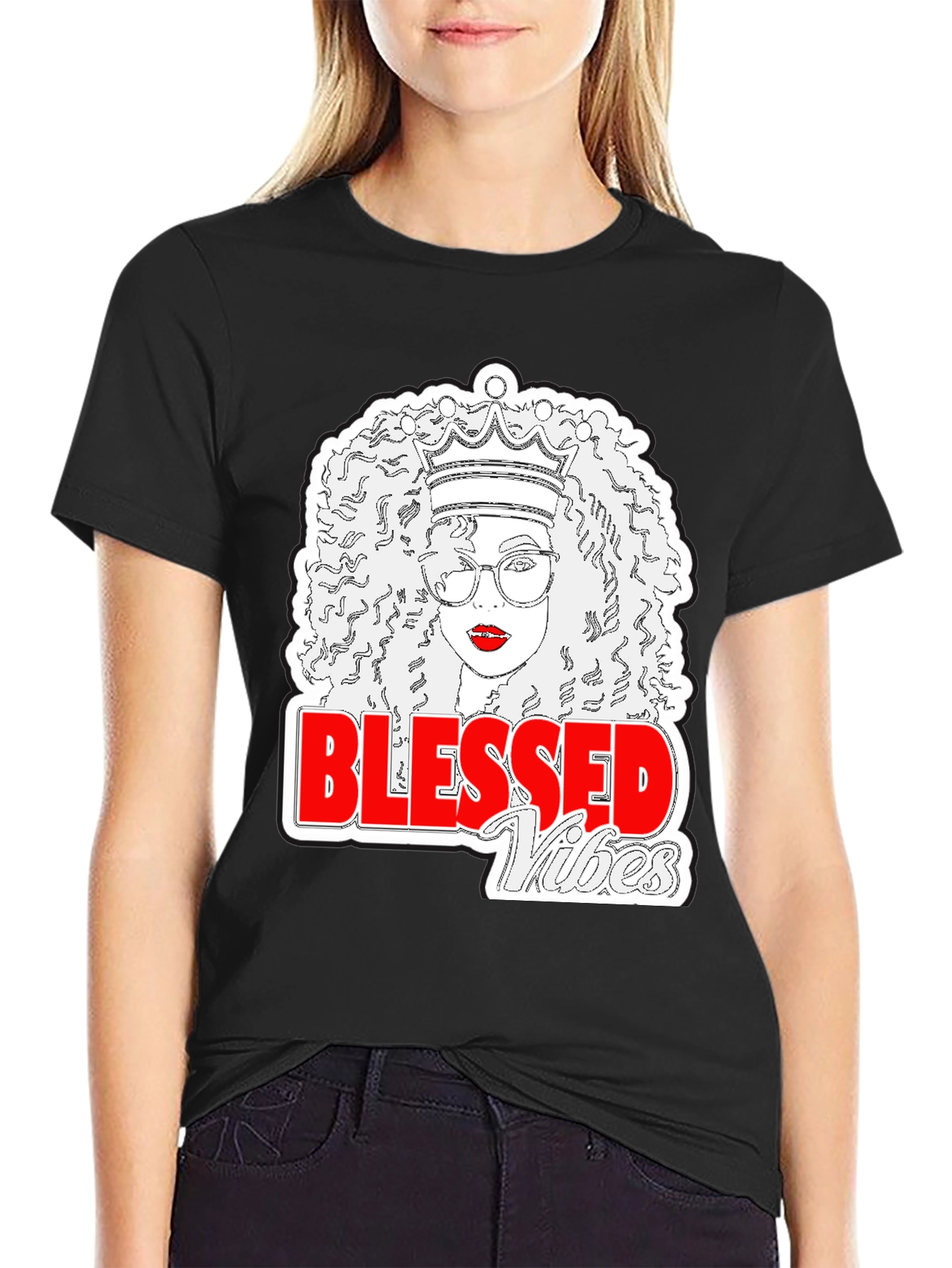 Blessed Vibes Queen Graphic Tee - Black Cotton T-Shirt