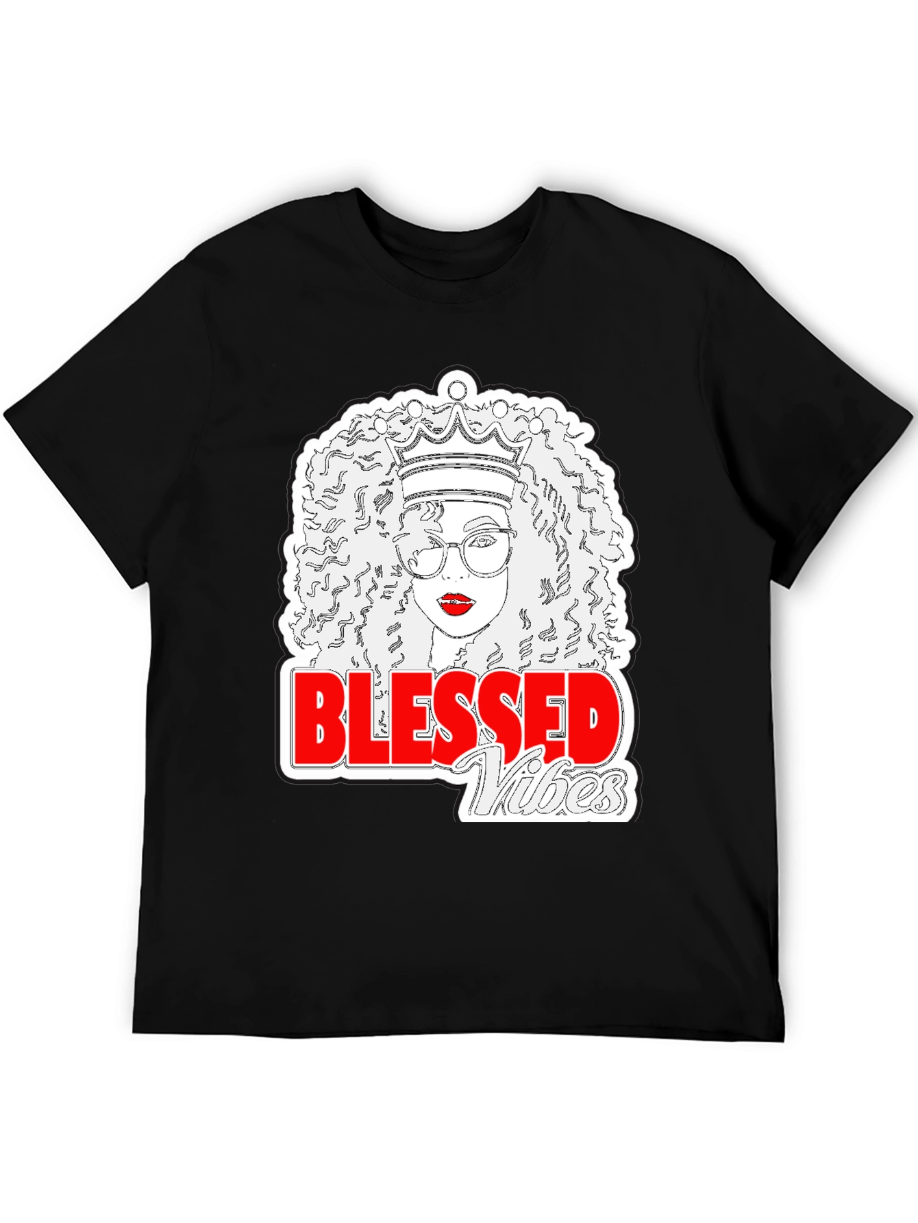 Blessed Vibes Queen Graphic Tee - Black Cotton T-Shirt
