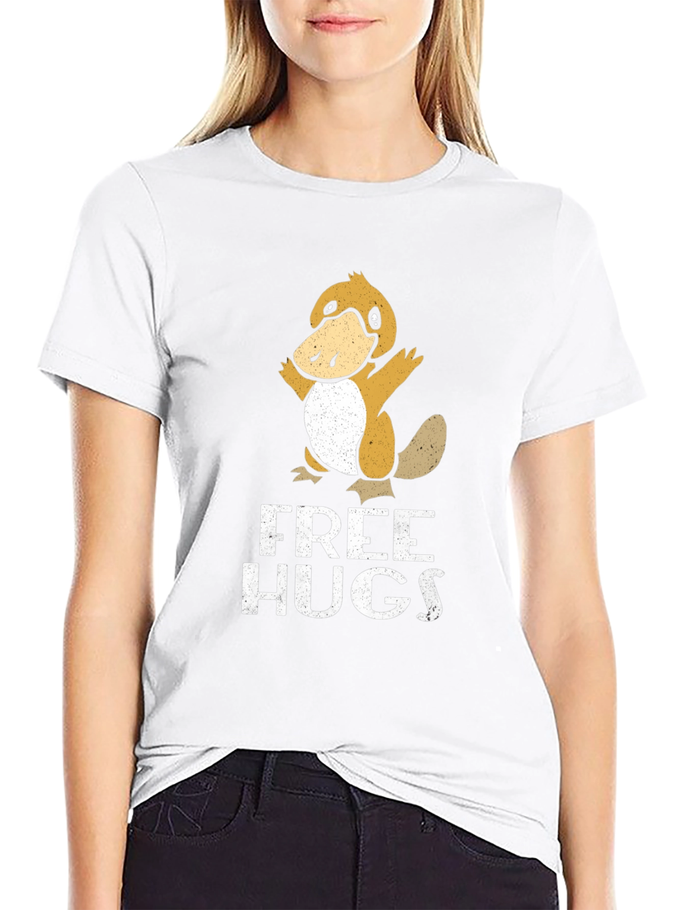 Funny Duck Free Hugs Black T-Shirt