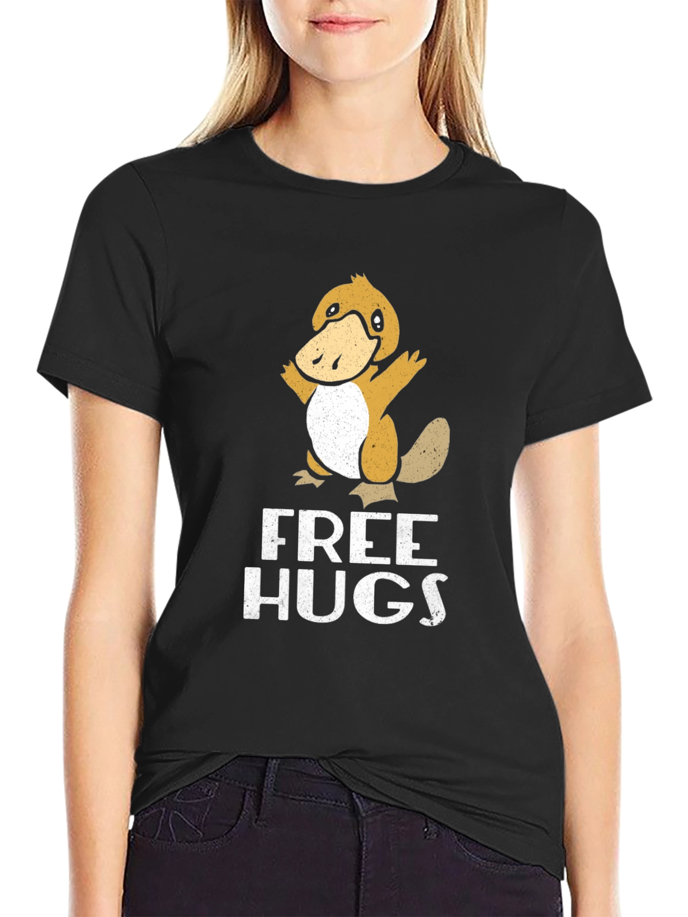 Funny Duck Free Hugs Black T-Shirt